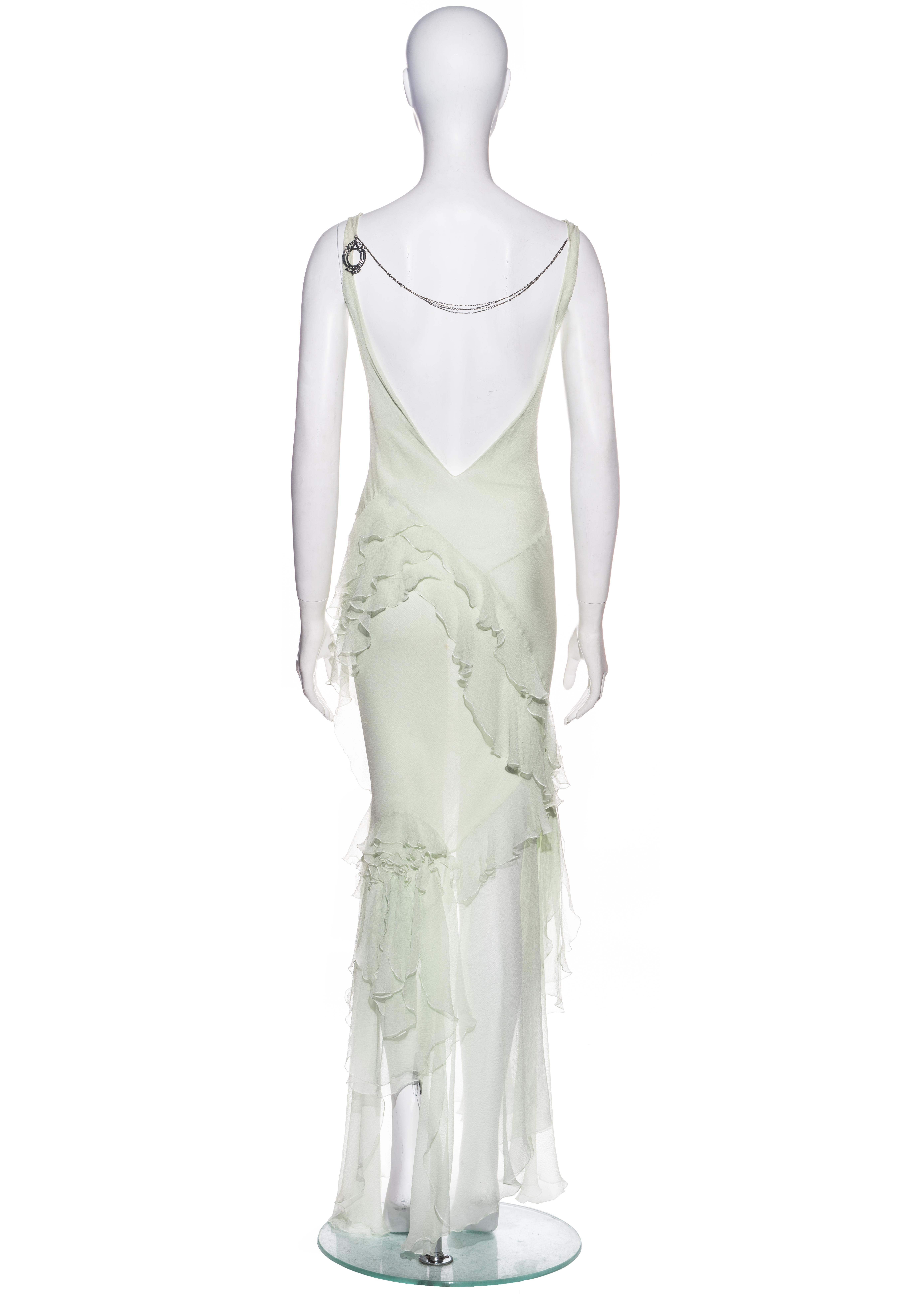 Gray John Galliano pale green silk chiffon bias cut evening dress, fw 1995
