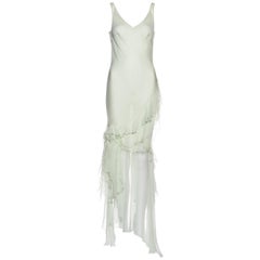 Hellgrünes, schräg geschnittenes Abendkleid aus Seidenchiffon von John Galliano, fw 1995