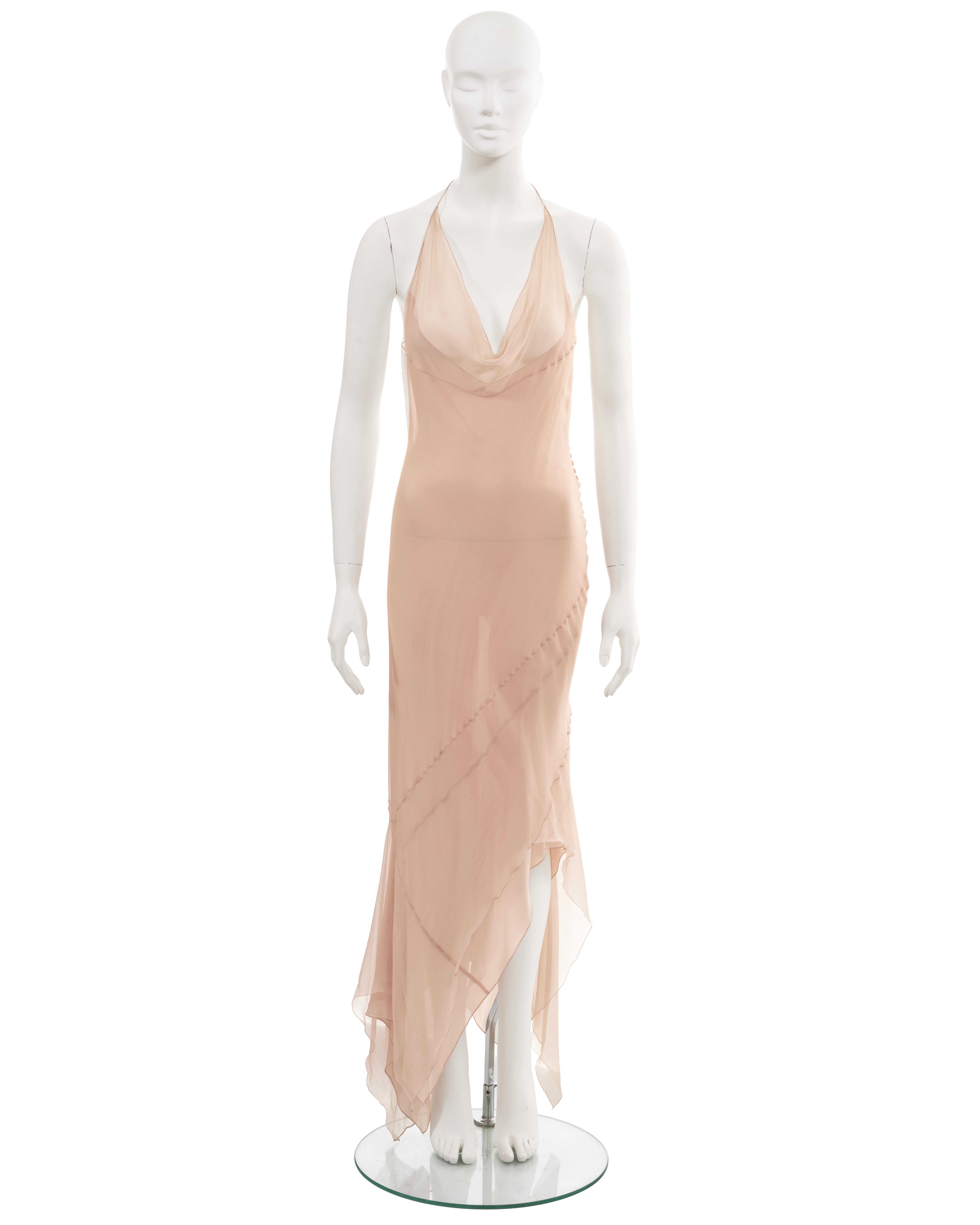 Women's John Galliano pale pink bias-cut silk chiffon halterneck evening dress, fw 1997 For Sale