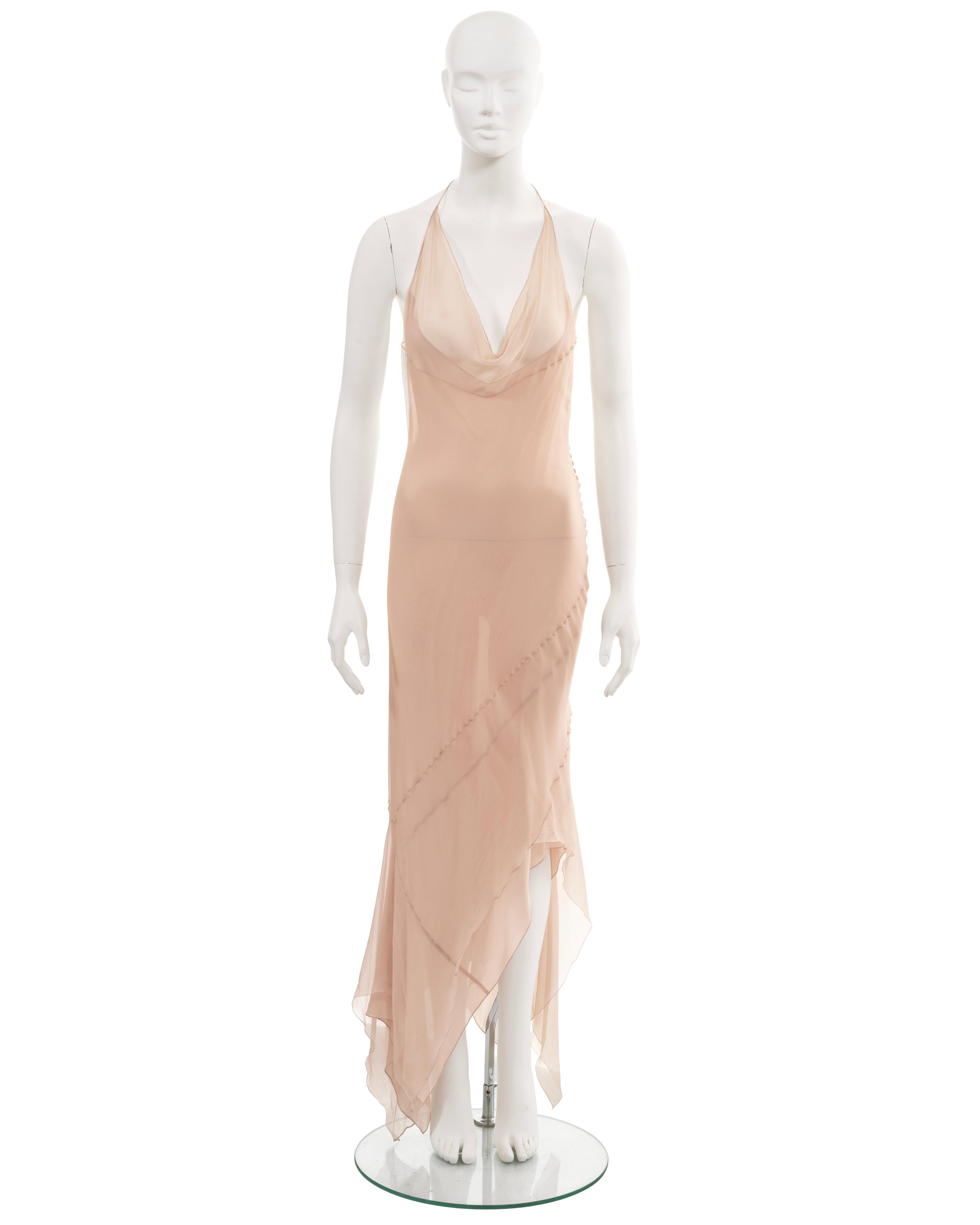 John Galliano pale pink bias-cut silk chiffon halterneck evening dress, fw 1997 In Excellent Condition In London, GB
