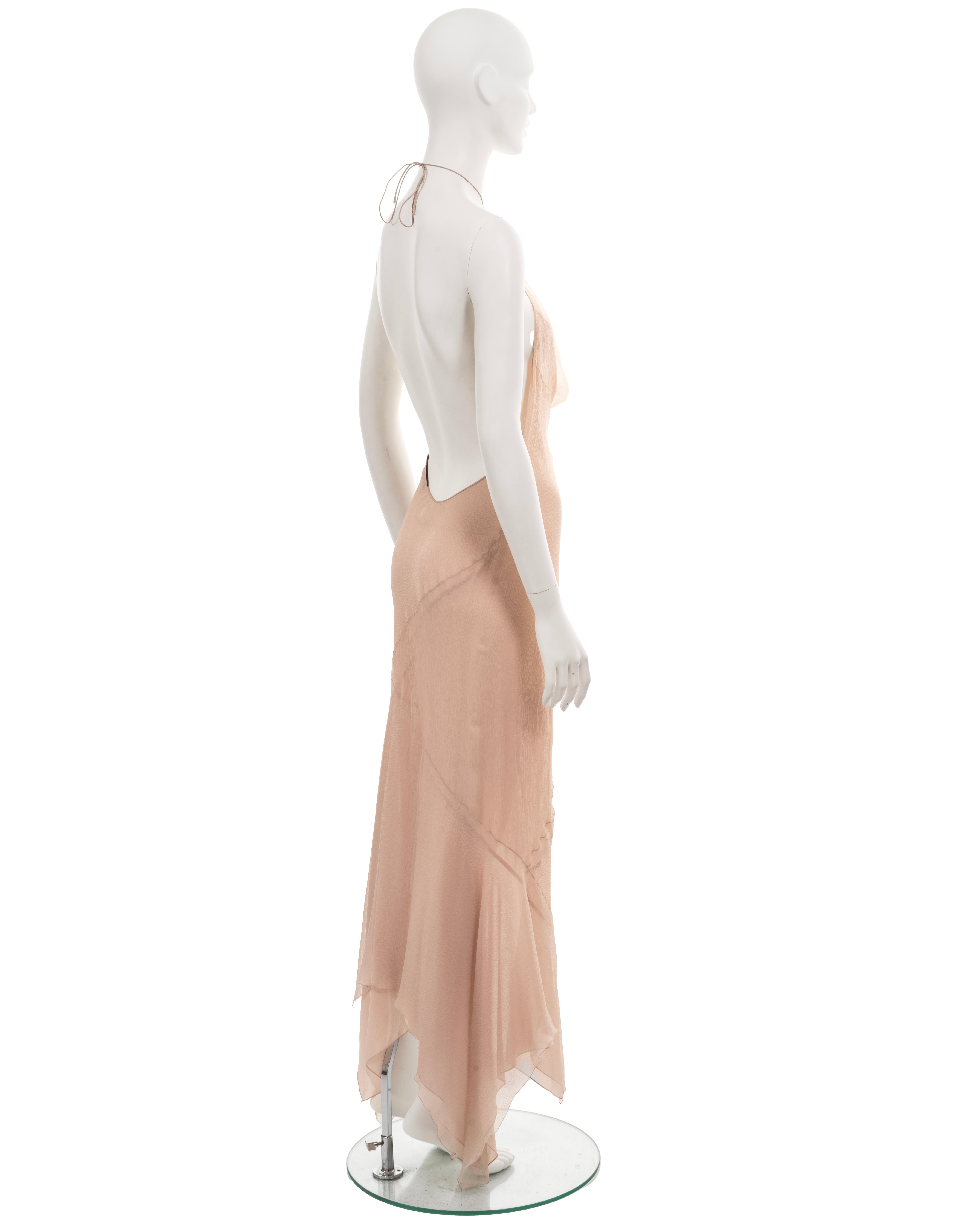 John Galliano pale pink bias-cut silk chiffon halterneck evening dress, fw 1997 For Sale 1
