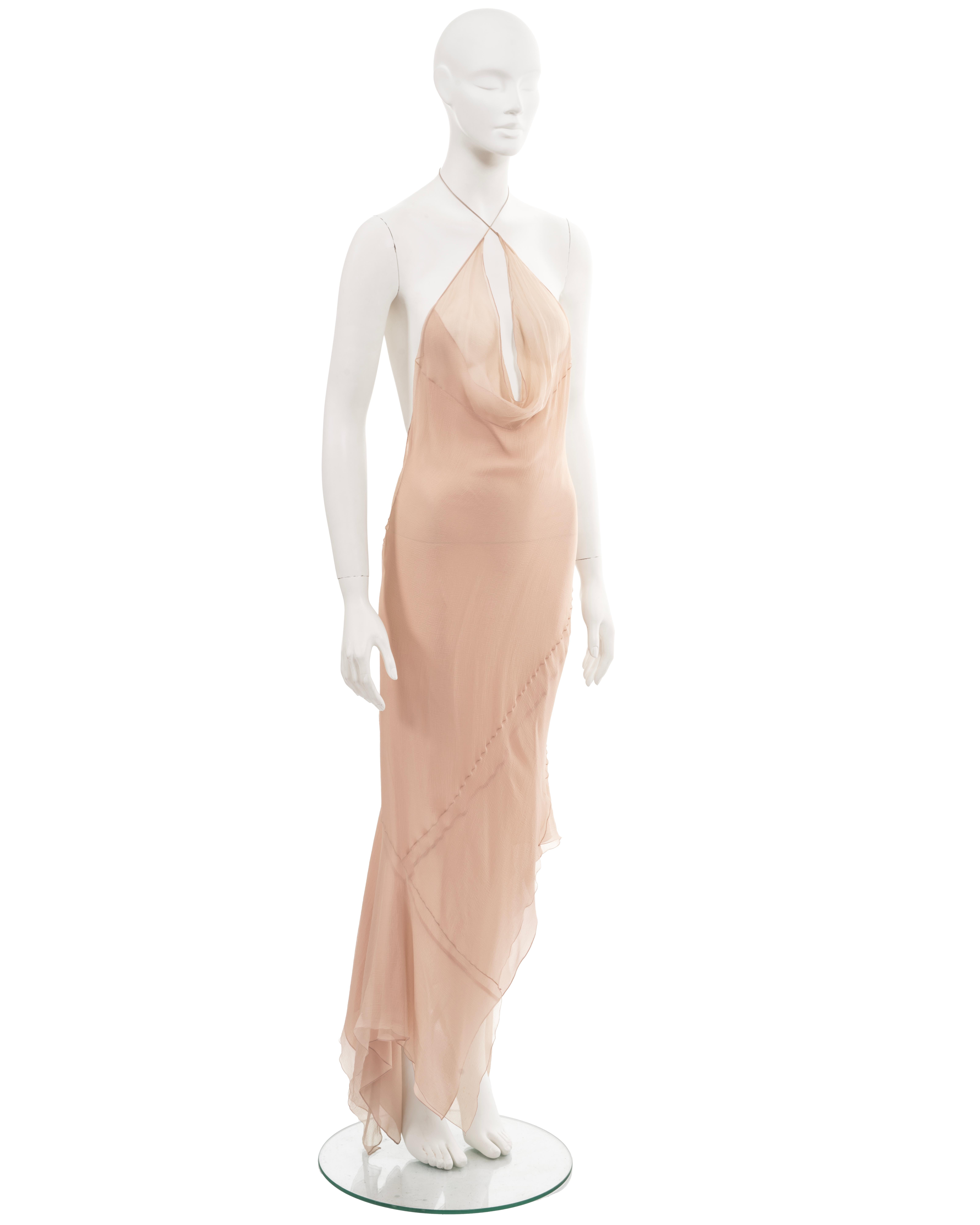 John Galliano pale pink bias-cut silk chiffon halterneck evening dress, fw 1997 For Sale 3