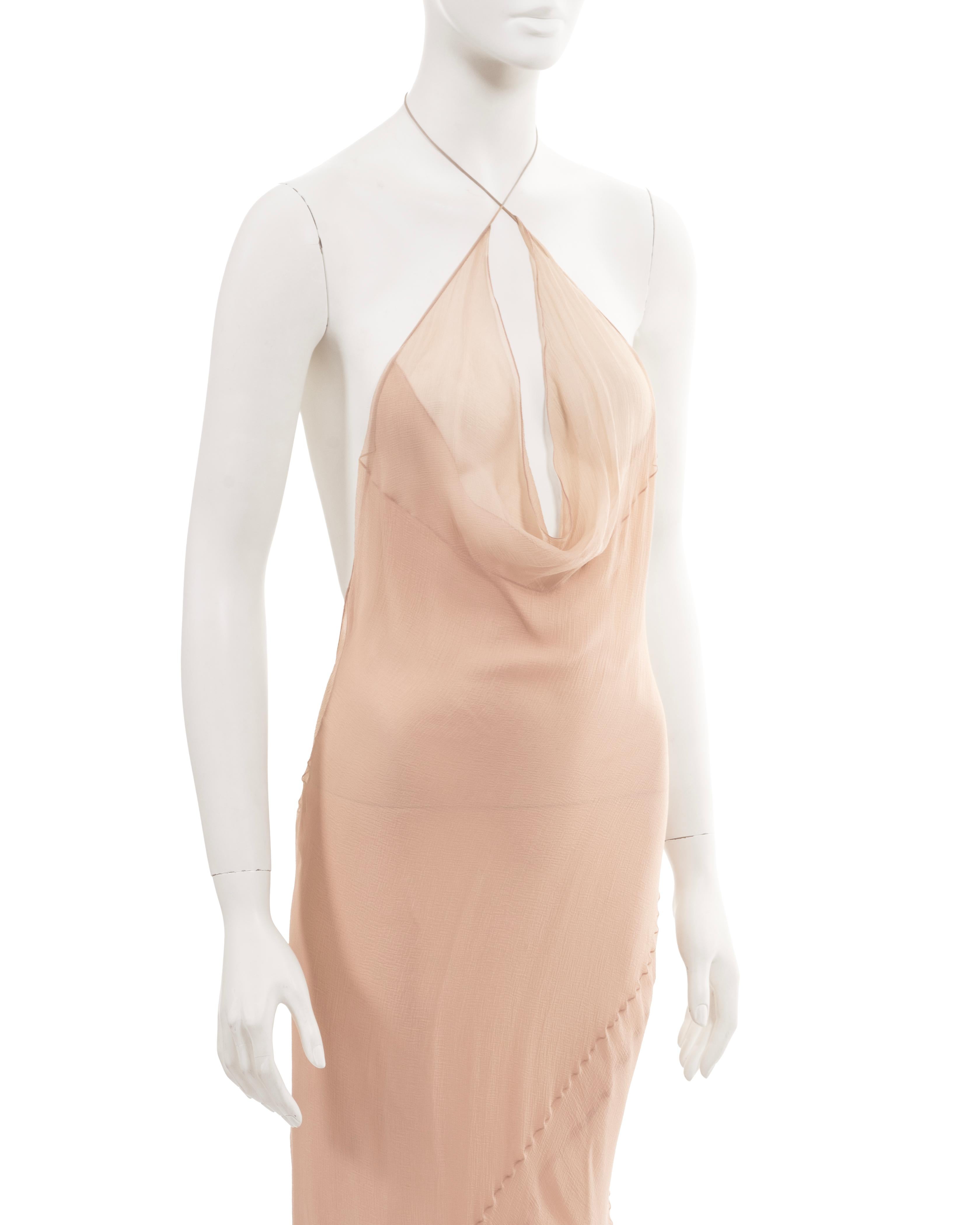 John Galliano pale pink bias-cut silk chiffon halterneck evening dress, fw 1997 For Sale 4