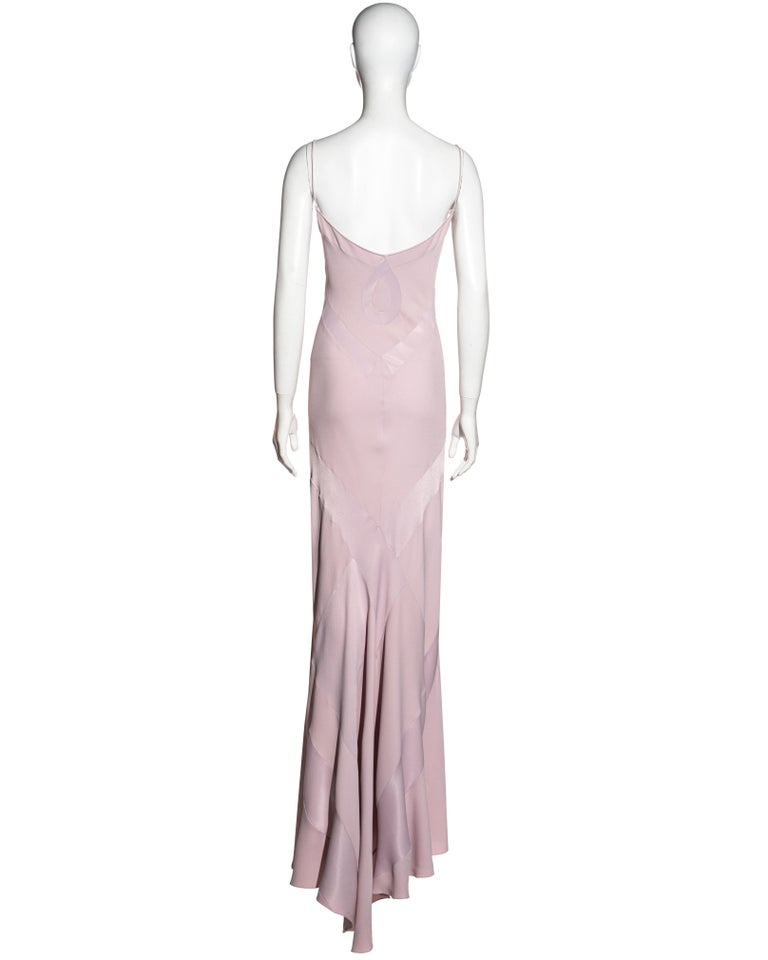 John Galliano pale pink satin backed crepe trained evening slip dress, ss 1995 For Sale 5