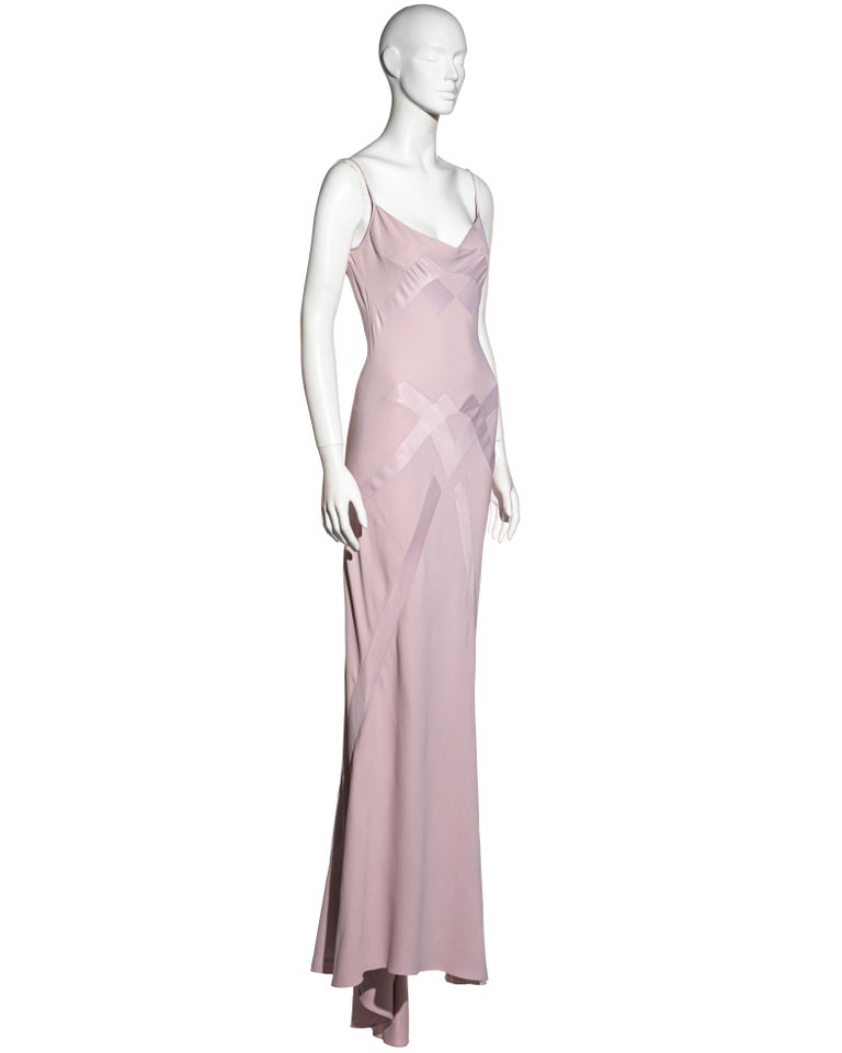 Women's John Galliano pale pink satin backed crepe trained evening slip dress, ss 1995 For Sale