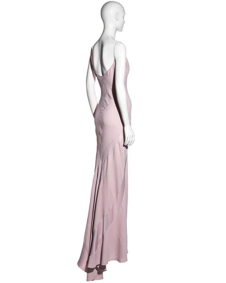 John Galliano pale pink satin backed crepe trained evening slip dress, ss 1995 For Sale 3