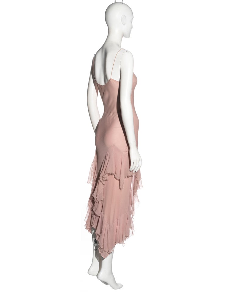 Exquisite Spring 1999 Yves Saint Laurent Brilliant Multi Floral Printed Silk Chiffon Bias Cut & Draped One Shoulder Dress