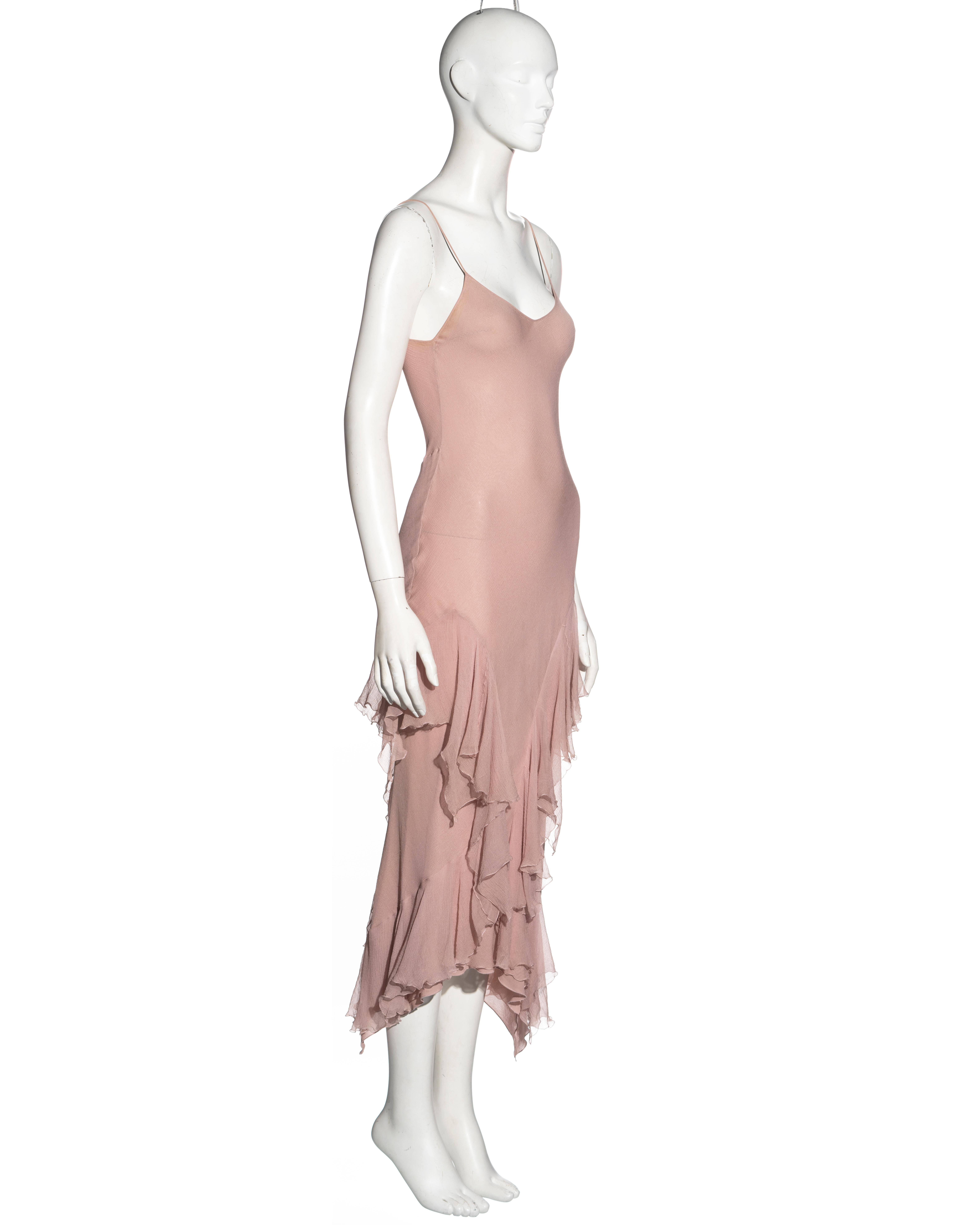John Galliano, robe de soirée rose pâle en mousseline de soie coupée en biais, automne-hiver 1997 Pour femmes en vente