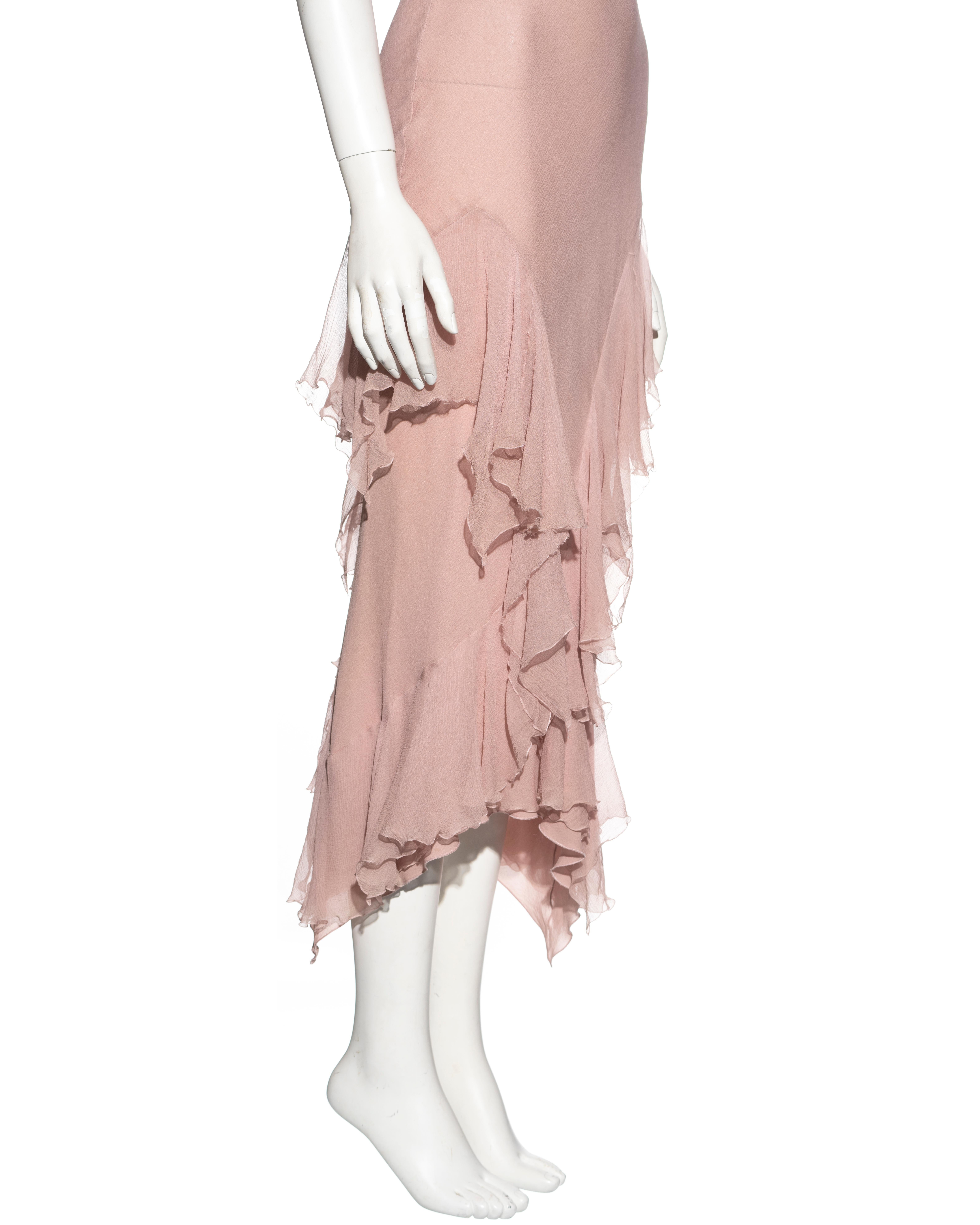 John Galliano, robe de soirée rose pâle en mousseline de soie coupée en biais, automne-hiver 1997 en vente 1