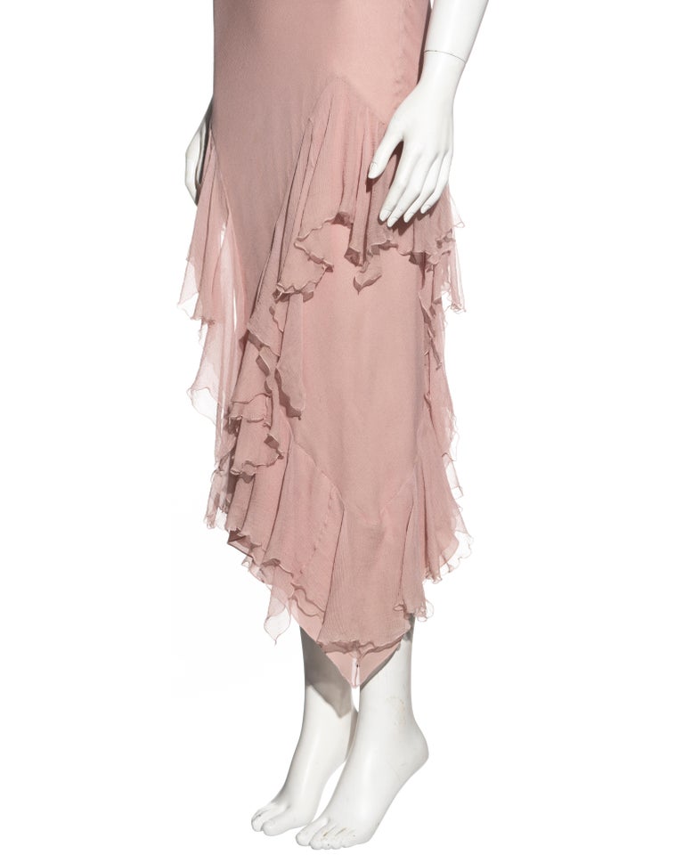 Gorgeous Fall 2003 John Galliano Dusky Purple Bias Cut Silk & Silk Chiffon Dress w Draped Panels