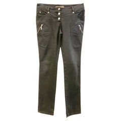 JOHN GALLIANO Pantalone schlanker nero aus Baumwoll-Denim-Stoff mit Kordelzug
