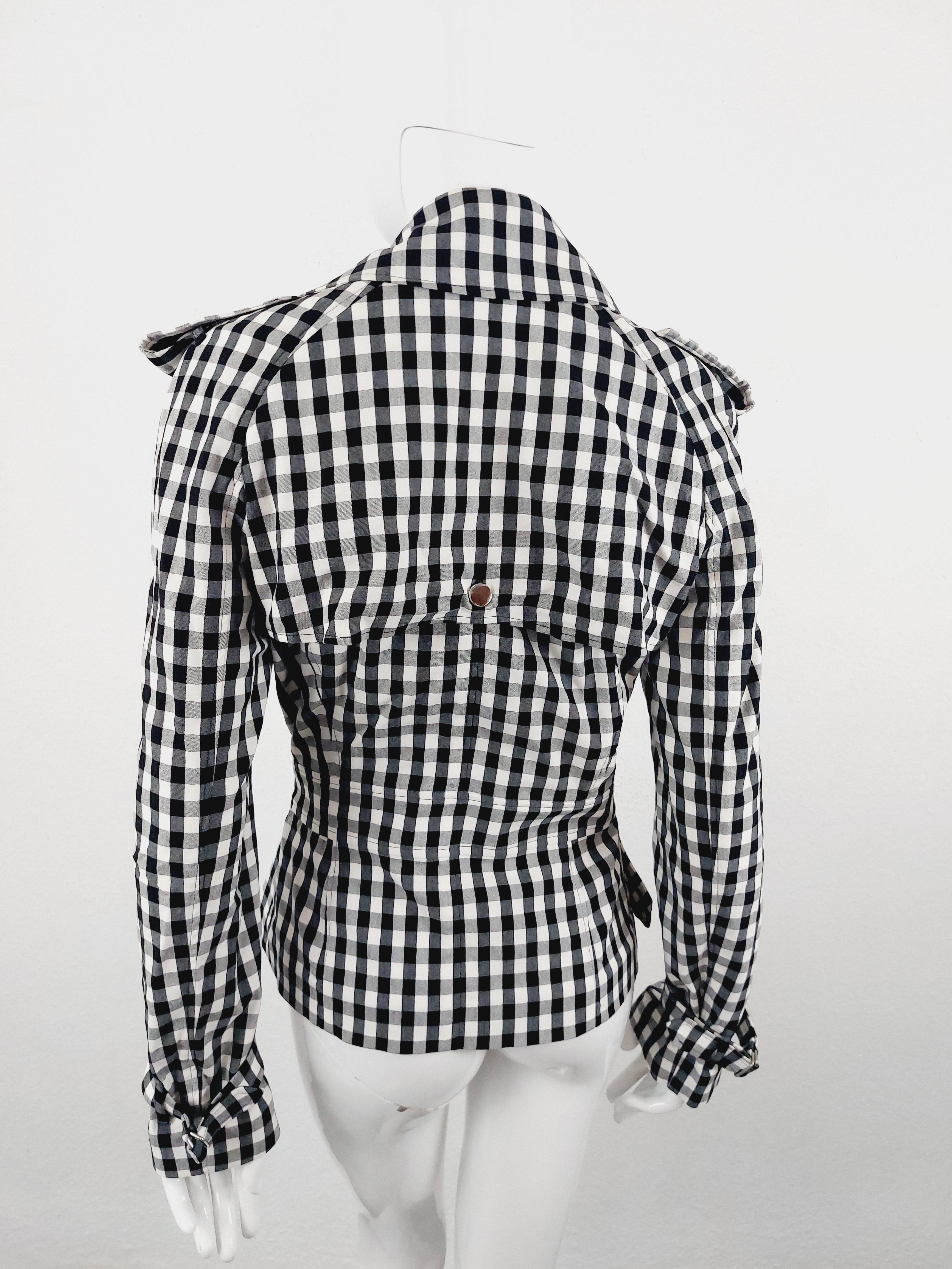 John Galliano Paris Checkered Vintage Y2K Button Up Blazer Jacket For Sale 7