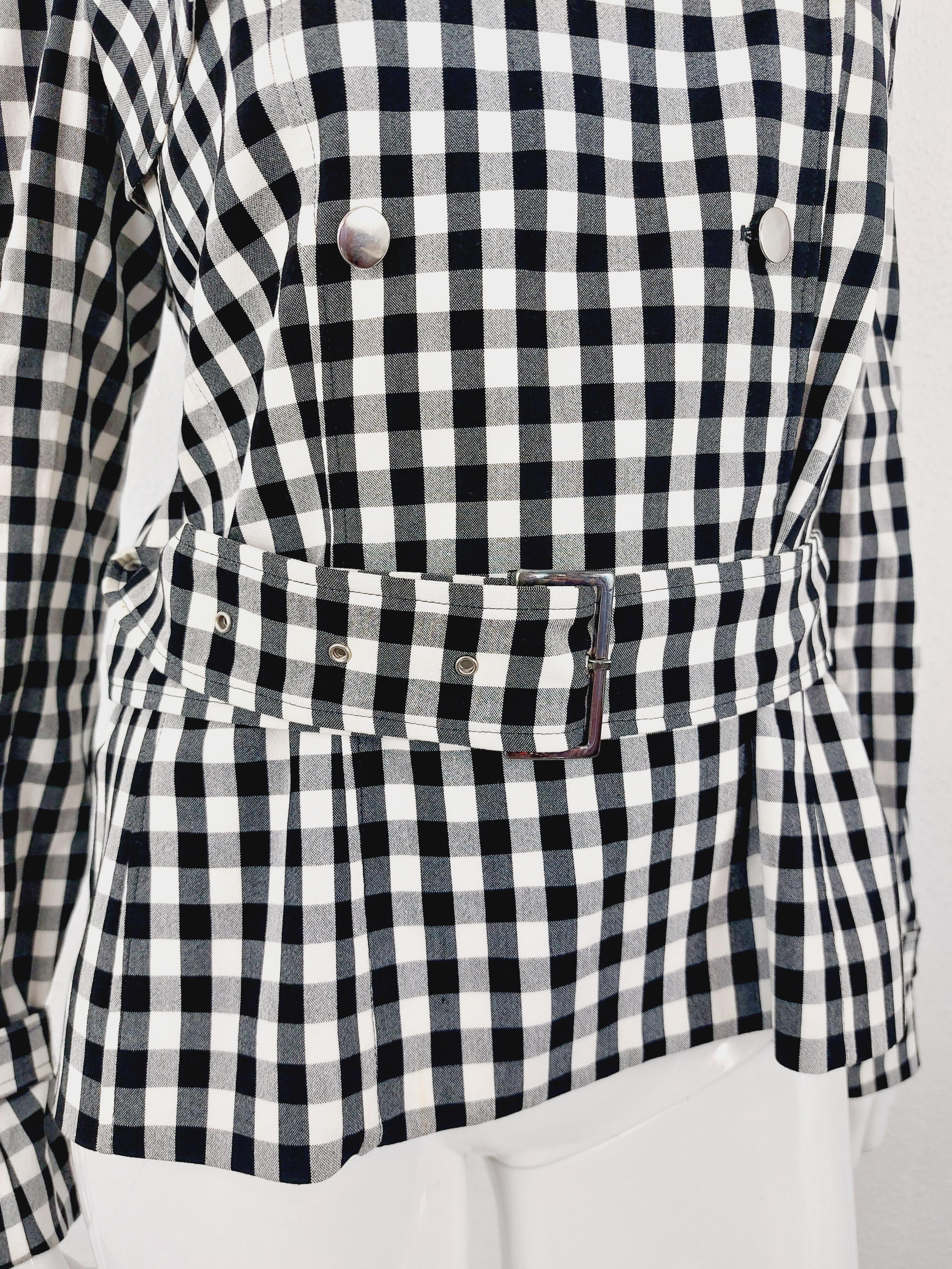 John Galliano Paris Checkered Vintage Y2K Button Up Blazer Jacket For Sale 1