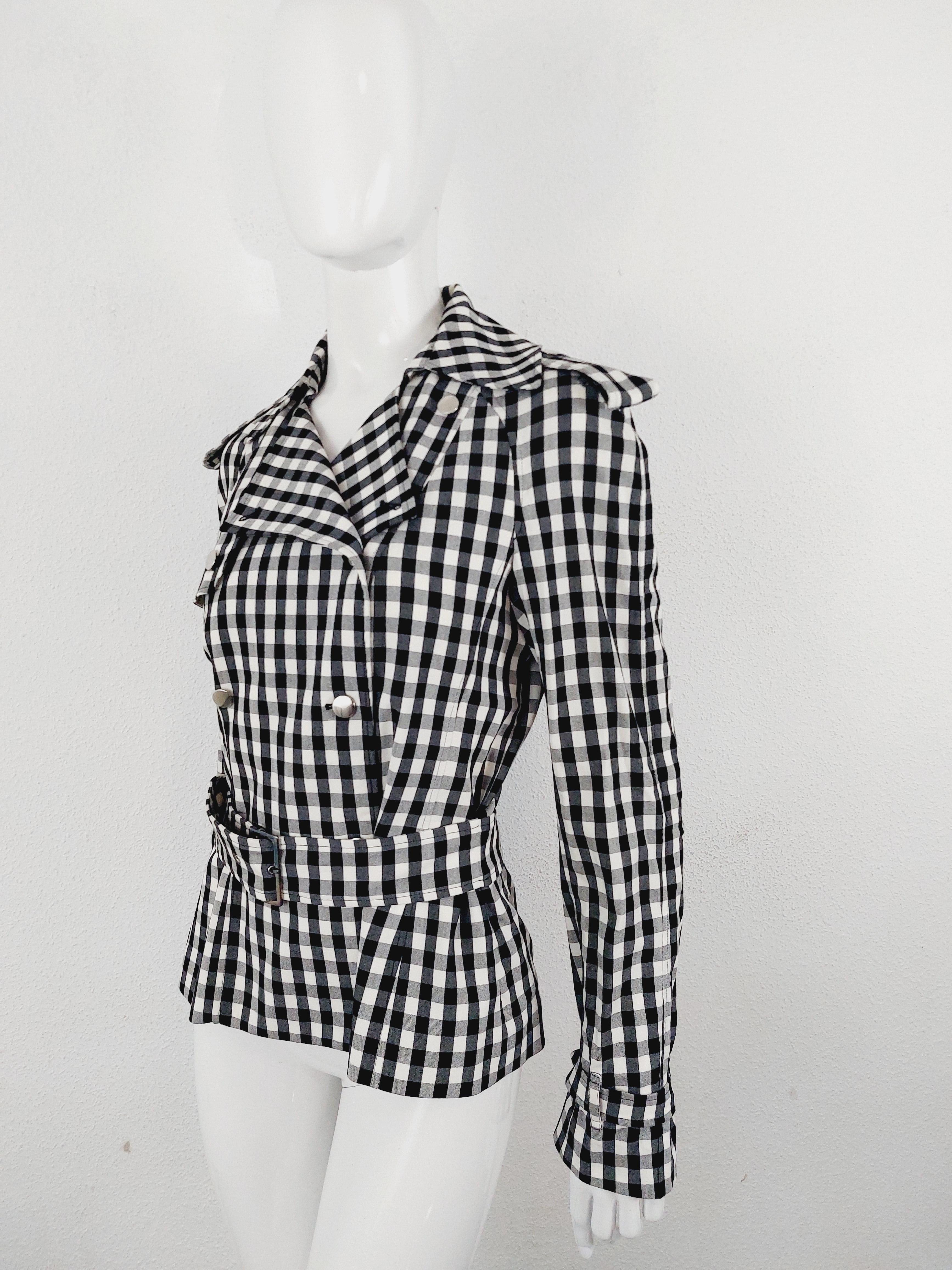John Galliano Paris Checkered Vintage Y2K Button Up Blazer Jacket For Sale 2