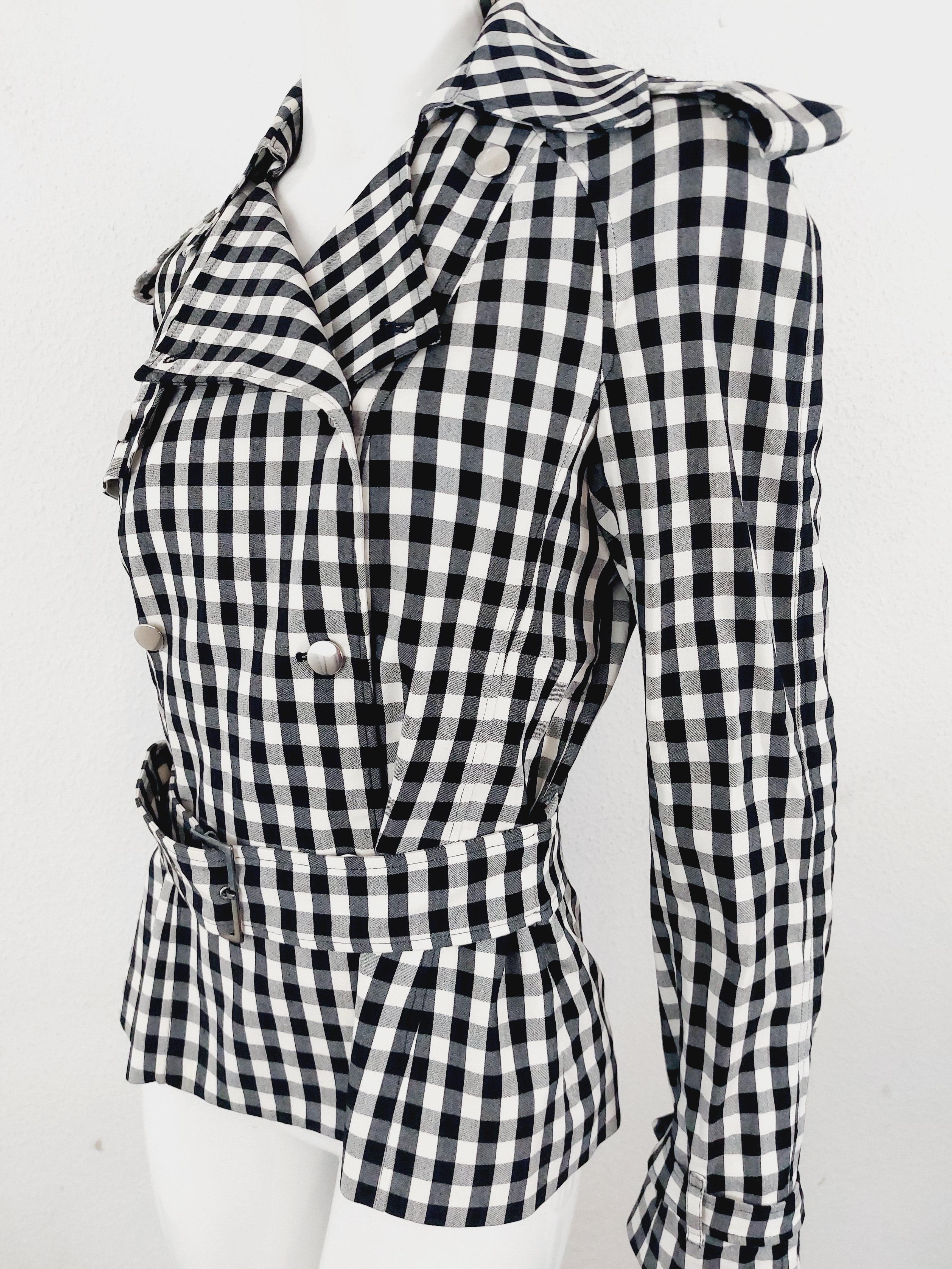 John Galliano Paris Checkered Vintage Y2K Button Up Blazer Jacket For Sale 3