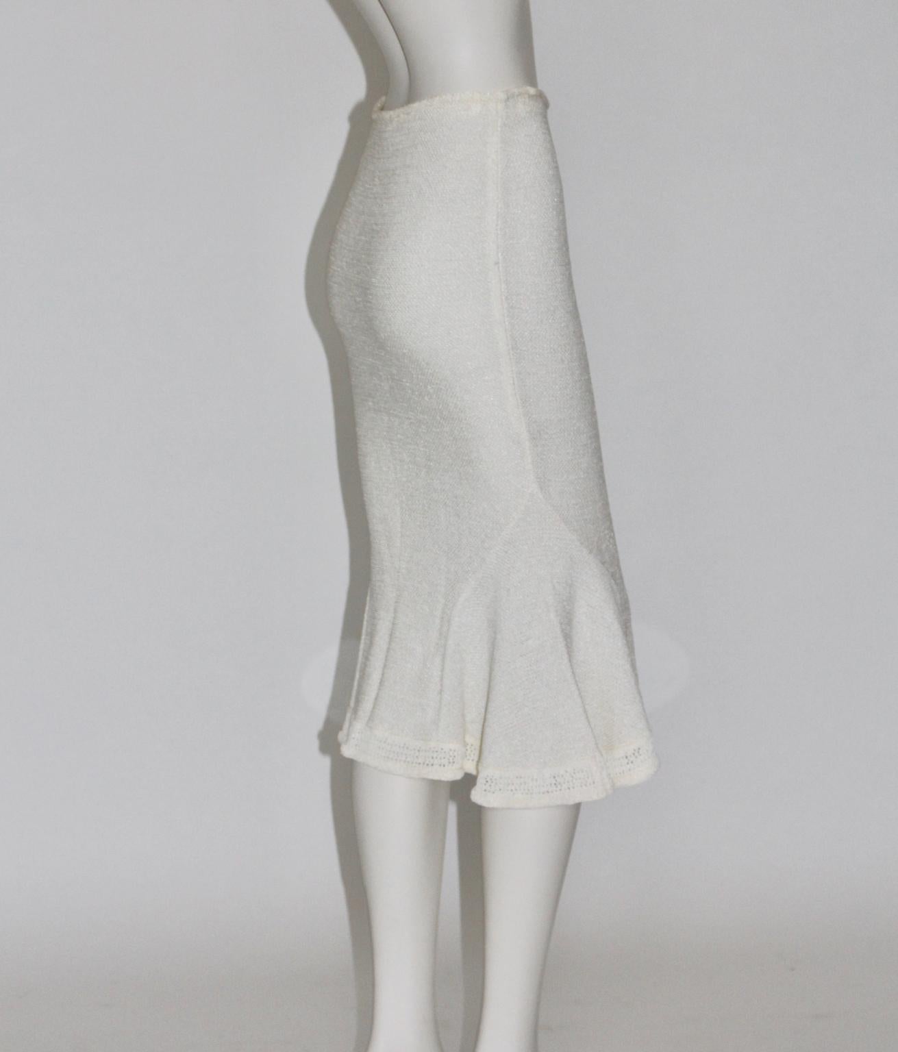 Gray John Galliano Paris Off White Vintage Knit Viscose Pencil Skirt Peplum 1990s  For Sale
