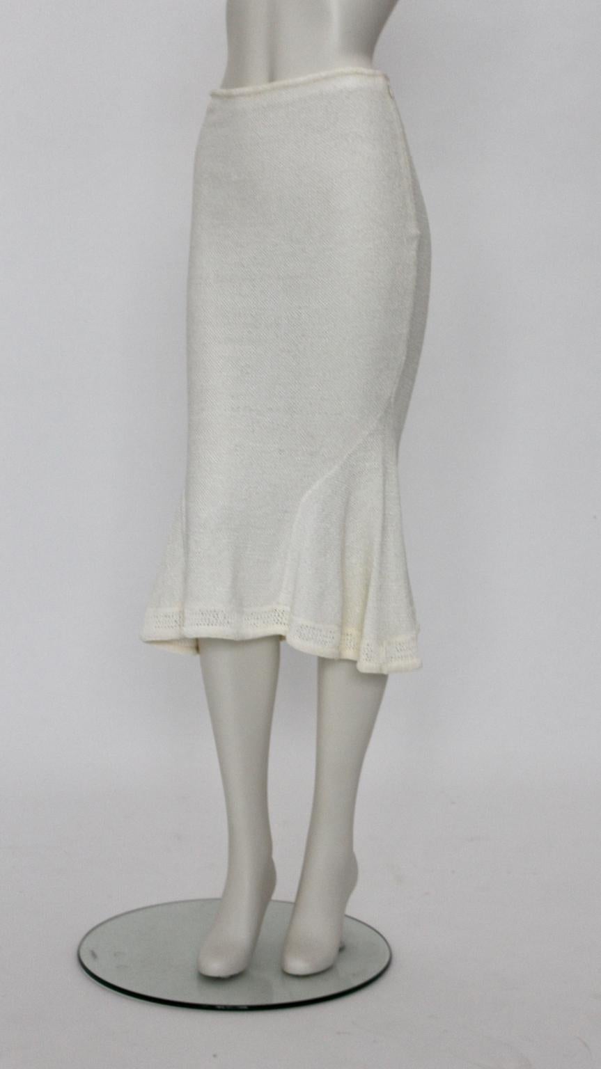John Galliano Paris Off White Vintage Knit Viscose Pencil Skirt Peplum 1990s  For Sale 1