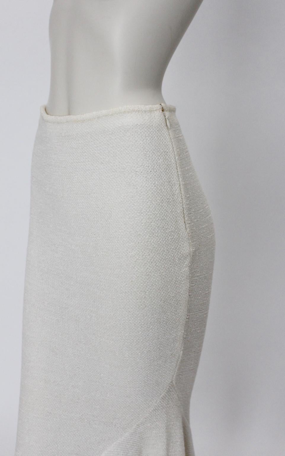 John Galliano Paris Off White Vintage Knit Viscose Pencil Skirt Peplum 1990s  For Sale 2