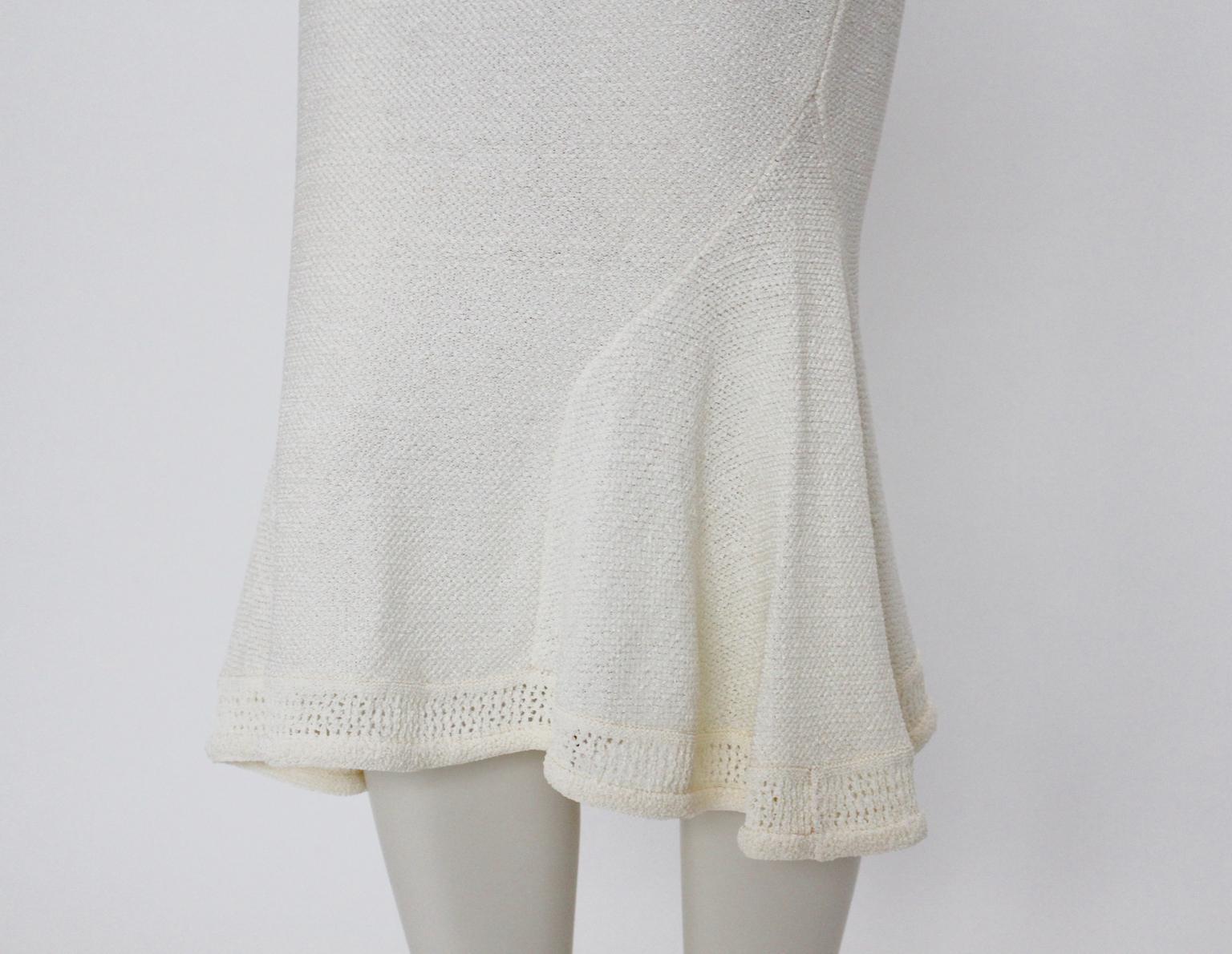 John Galliano Paris Off White Vintage Knit Viscose Pencil Skirt Peplum 1990s  For Sale 3