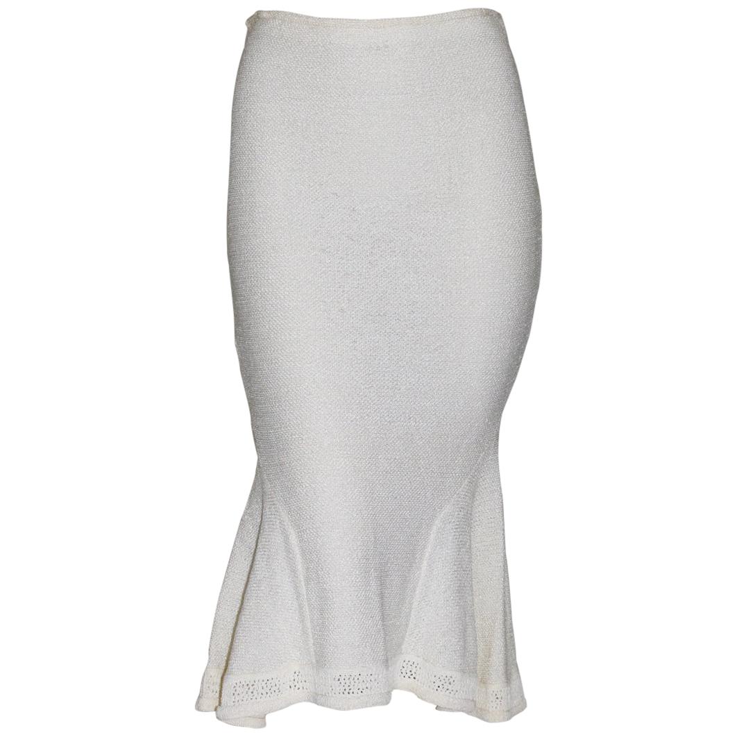 John Galliano Paris Off White Vintage Knit Viscose Pencil Skirt Peplum 1990s  For Sale