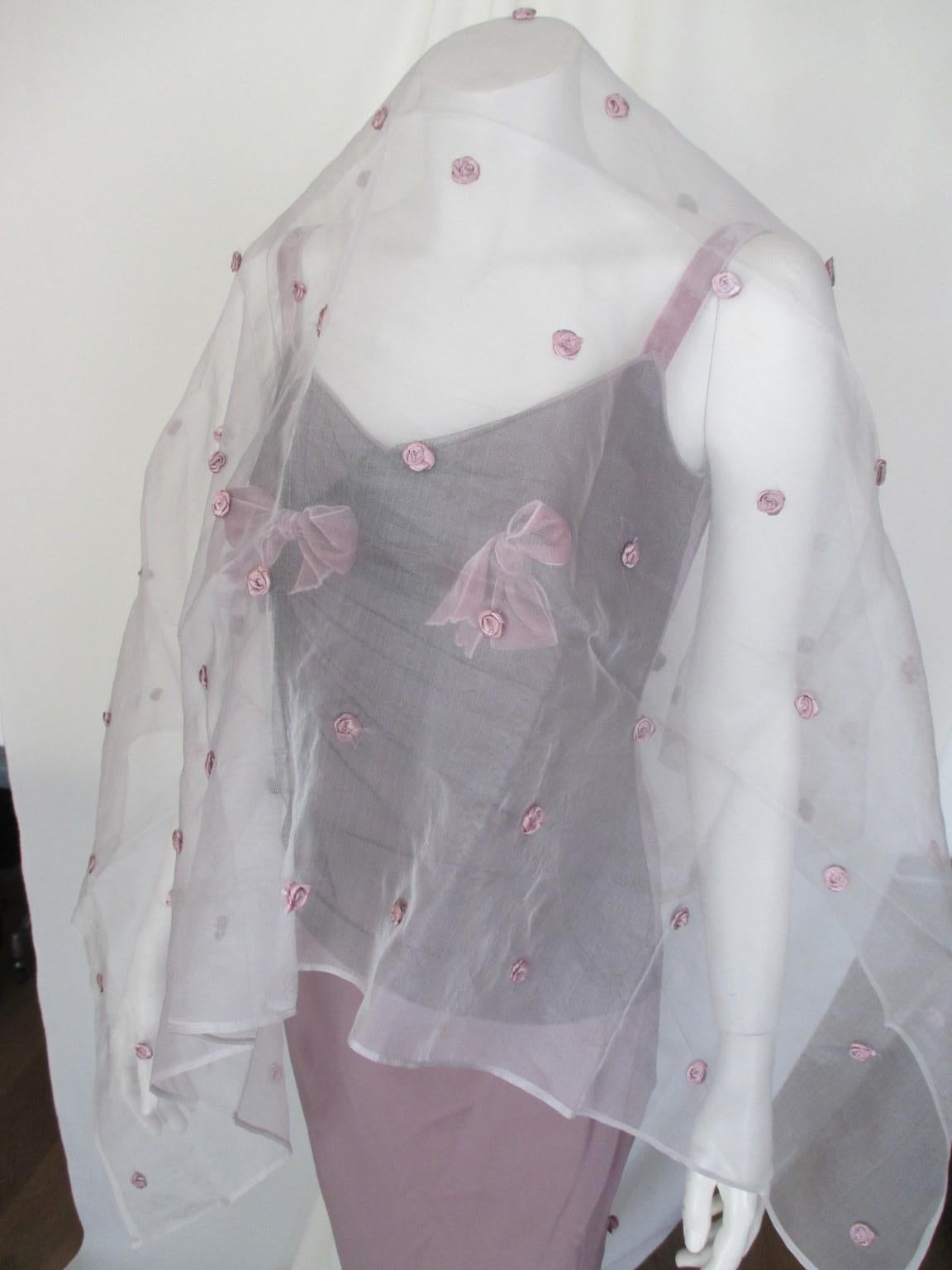 John Galliano Paris Violet Bows Roses Dress and Scarf Small 4