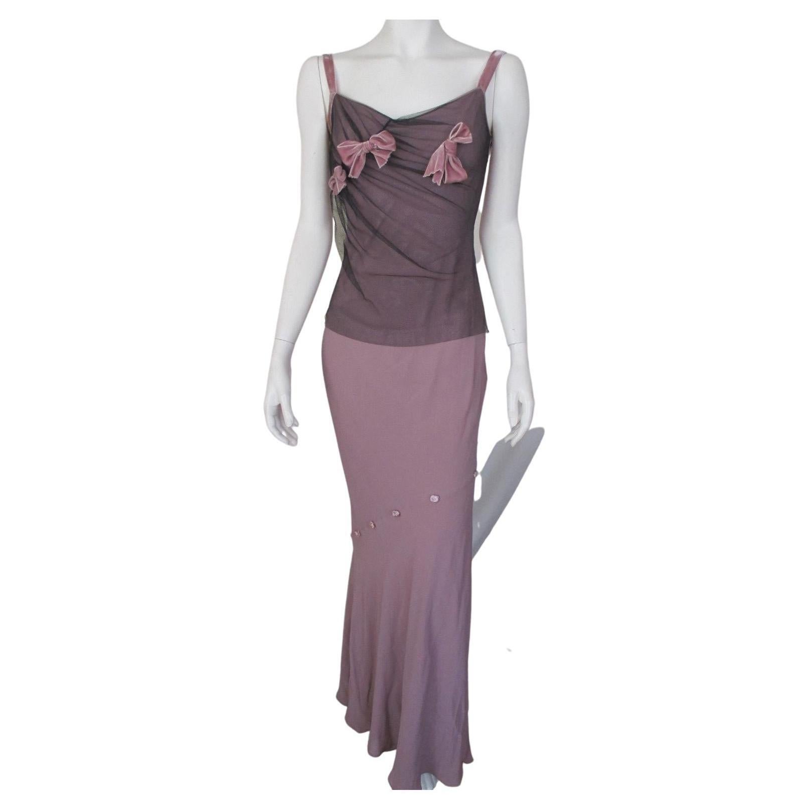John Galliano Paris Violet Bows Roses Dress and Scarf Small