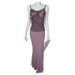 Retro John Galliano Paris Violet Bows Roses Dress and Scarf Small