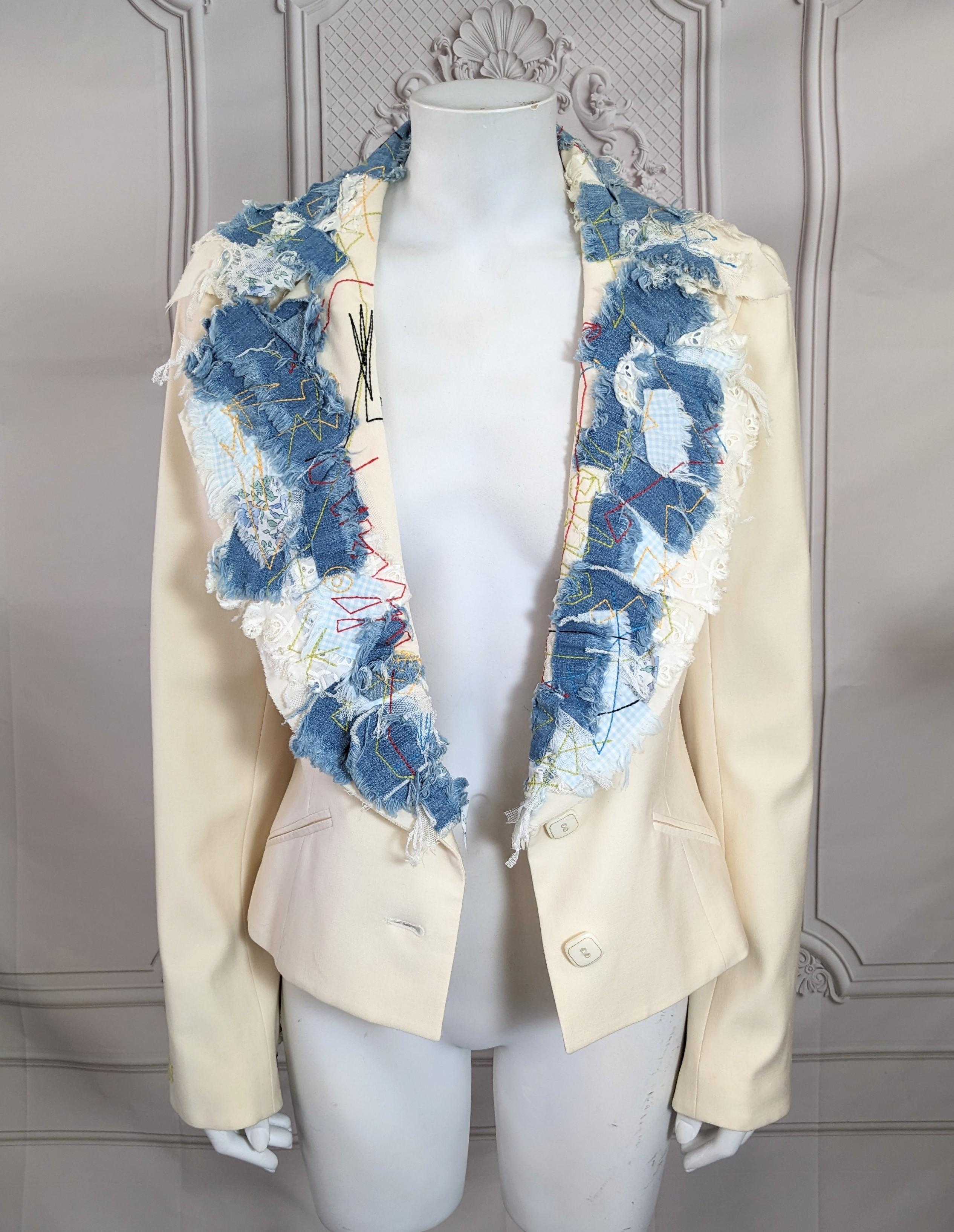 Gray John Galliano Patchwork and Scrapbooking Embroidered Blazer For Sale