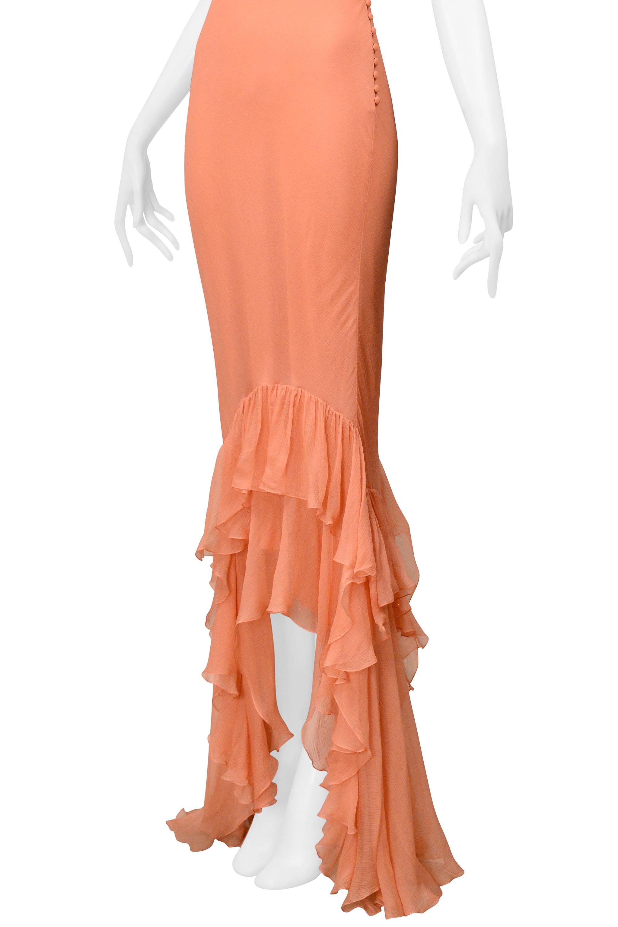 John Galliano - Robe du soir à volants en mousseline de soie pêche État moyen - En vente à Los Angeles, CA