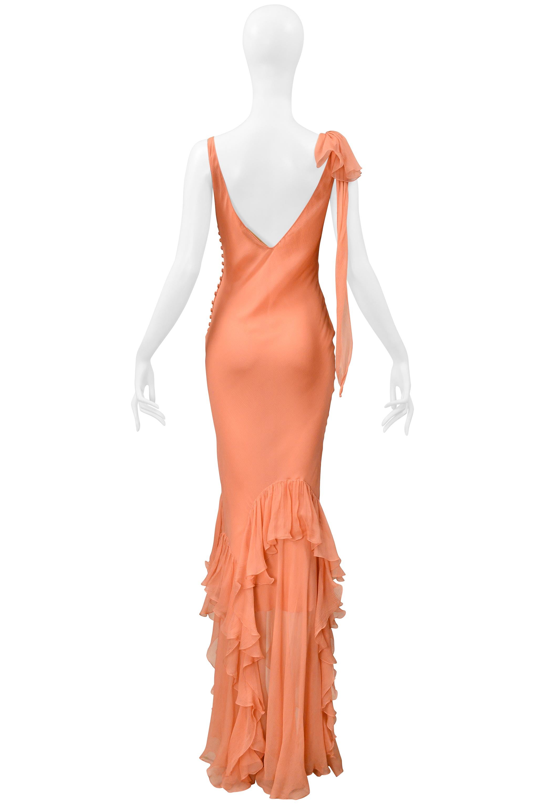 John Galliano - Robe du soir à volants en mousseline de soie pêche en vente 2