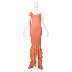 John Galliano Vestido de noche de gasa melocotón con volantes
