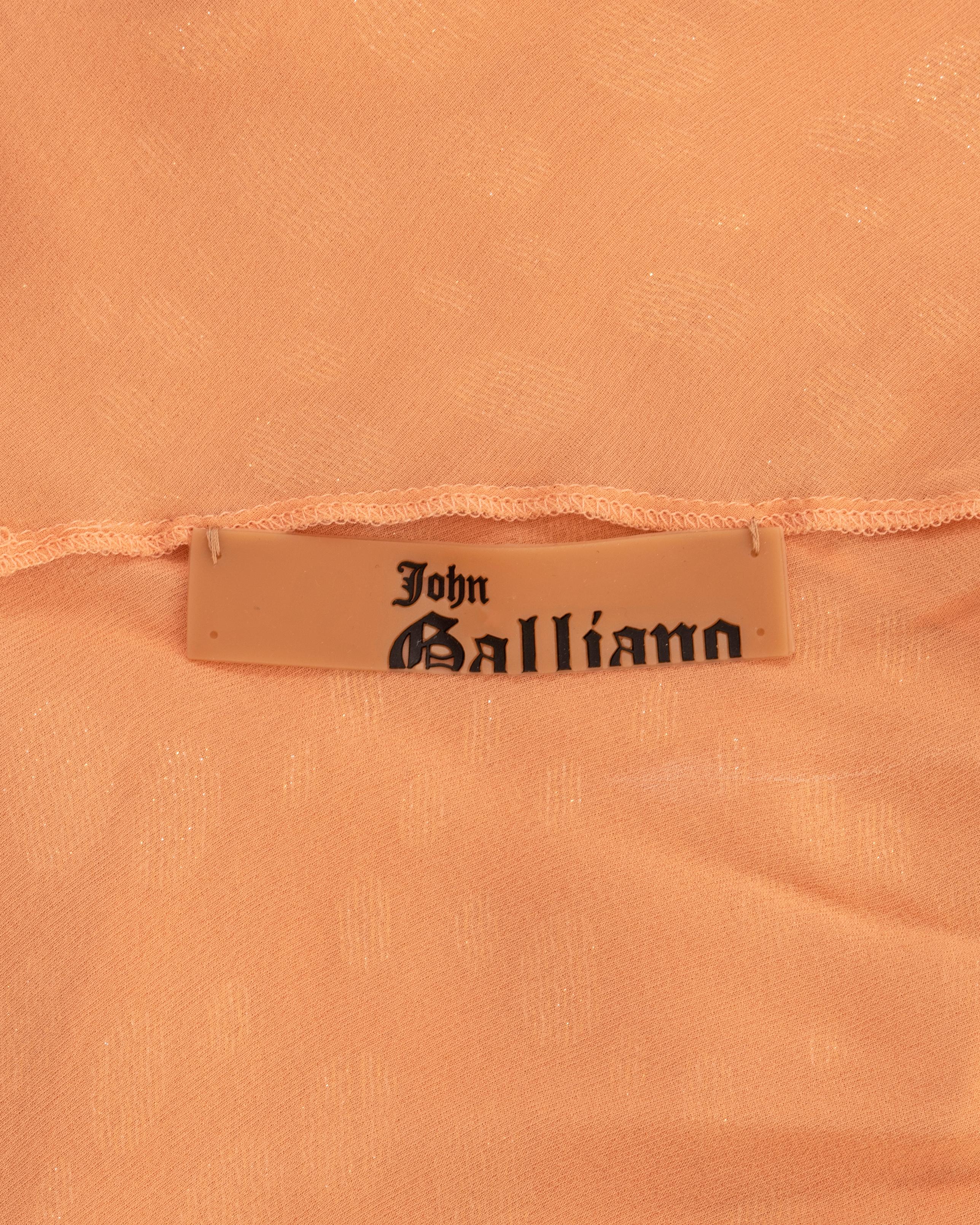 John Galliano peach silk evening dress with gold lurex motif, ss 2004 6