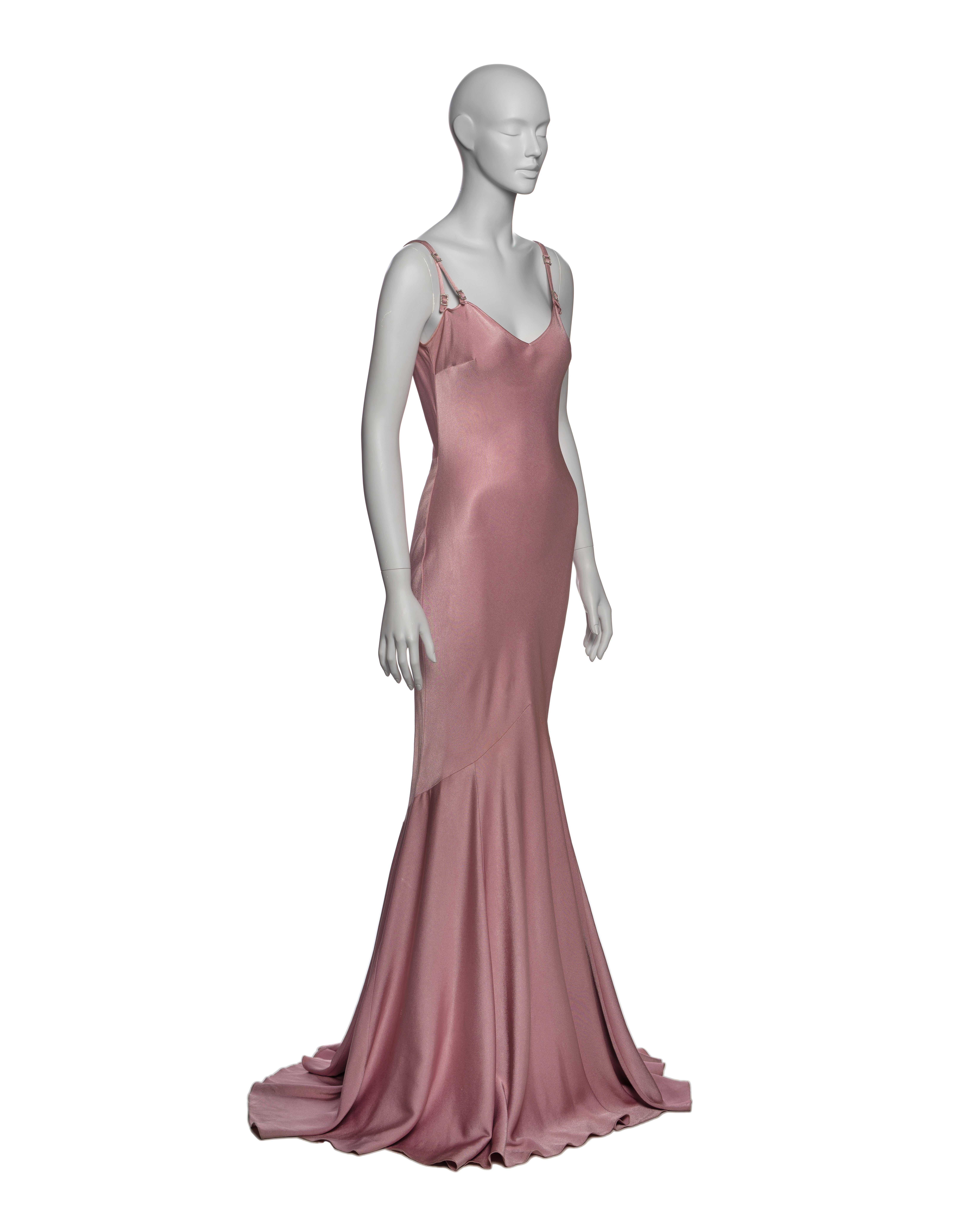 John Galliano Pink Bias Cut Satin Back Crepe Evening Slip Dress, SS 2004 5