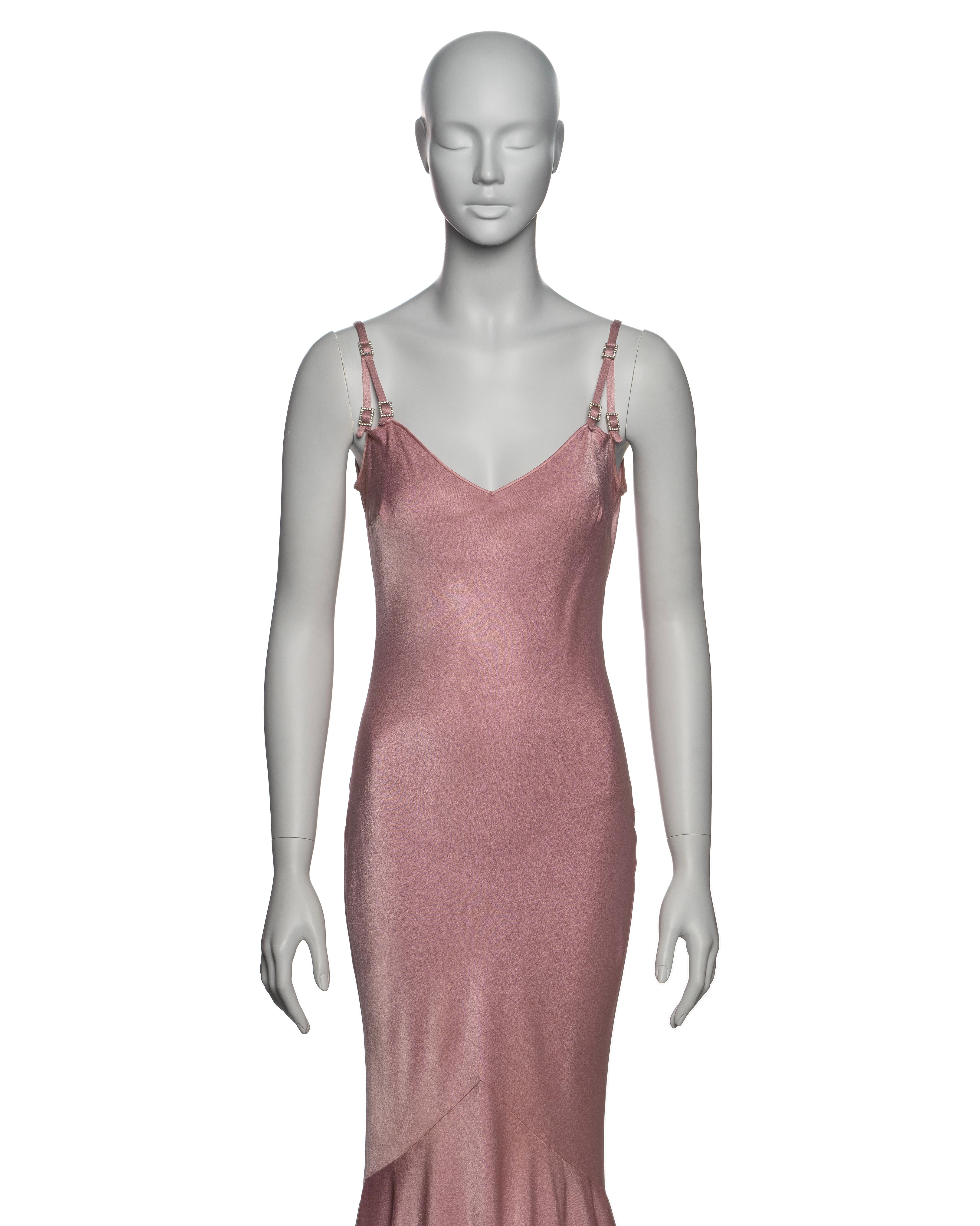 Brown John Galliano Pink Bias Cut Satin Back Crepe Evening Slip Dress, SS 2004