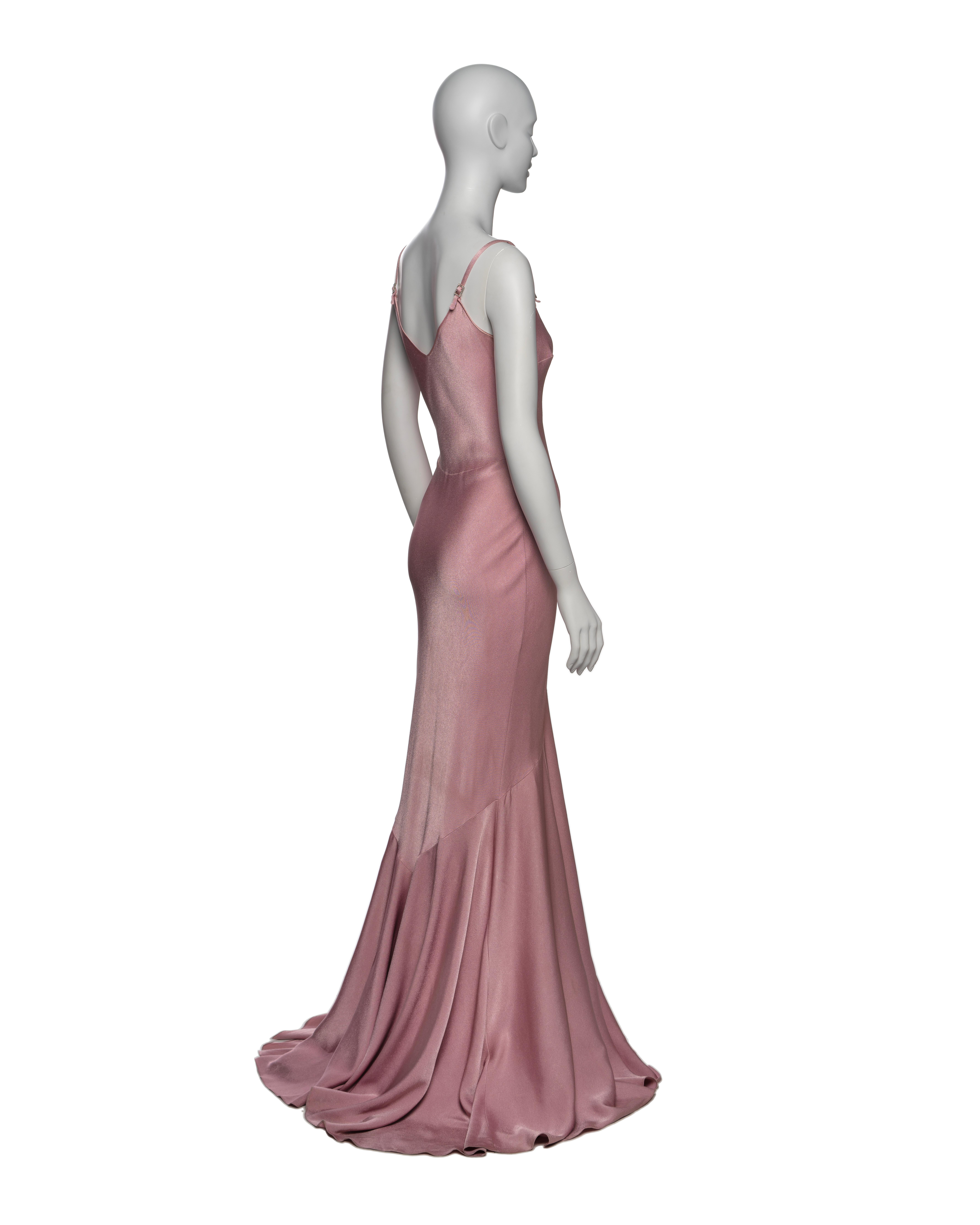 John Galliano Pink Bias Cut Satin Back Crepe Evening Slip Dress, SS 2004 3