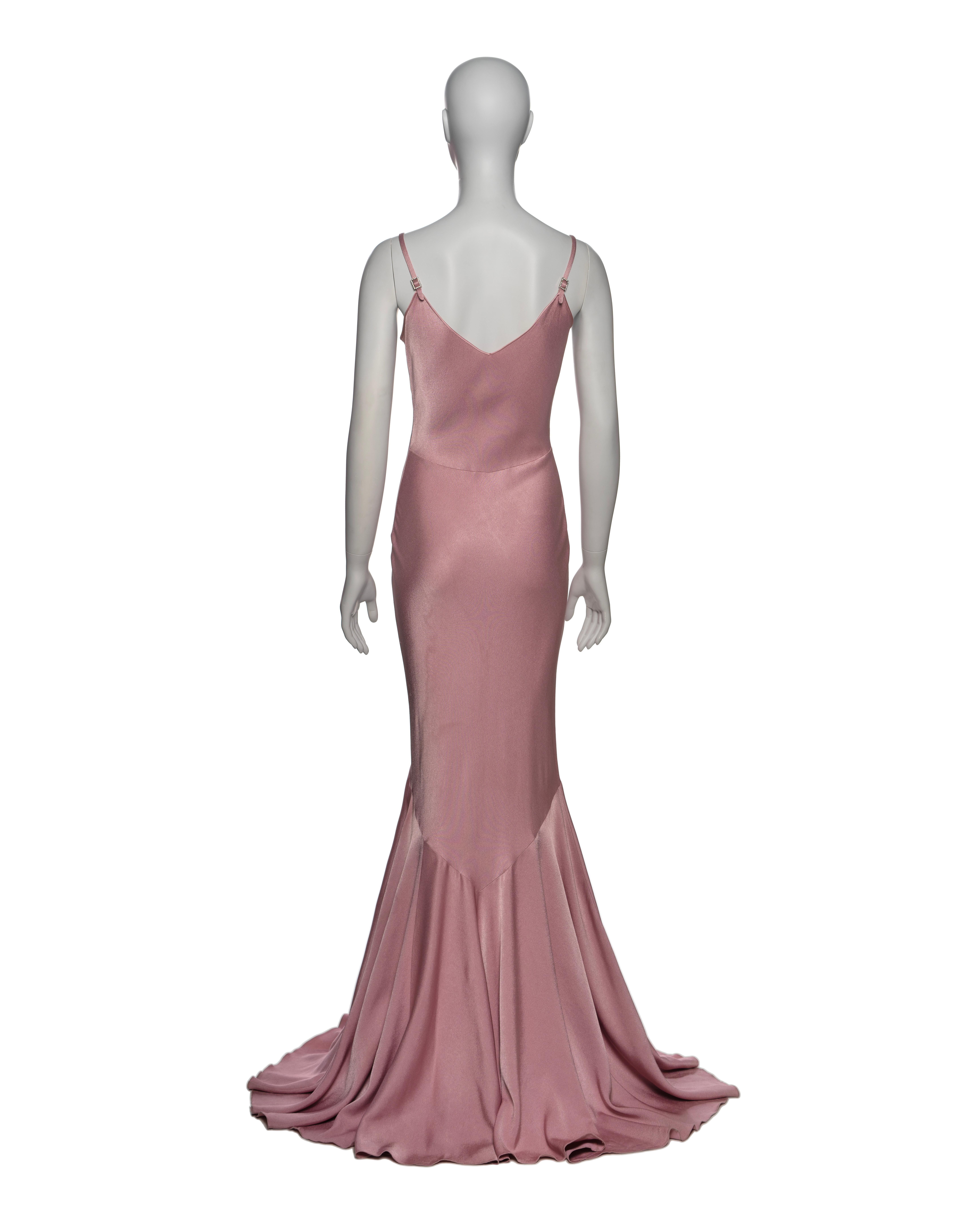 John Galliano Pink Bias Cut Satin Back Crepe Evening Slip Dress, SS 2004 4