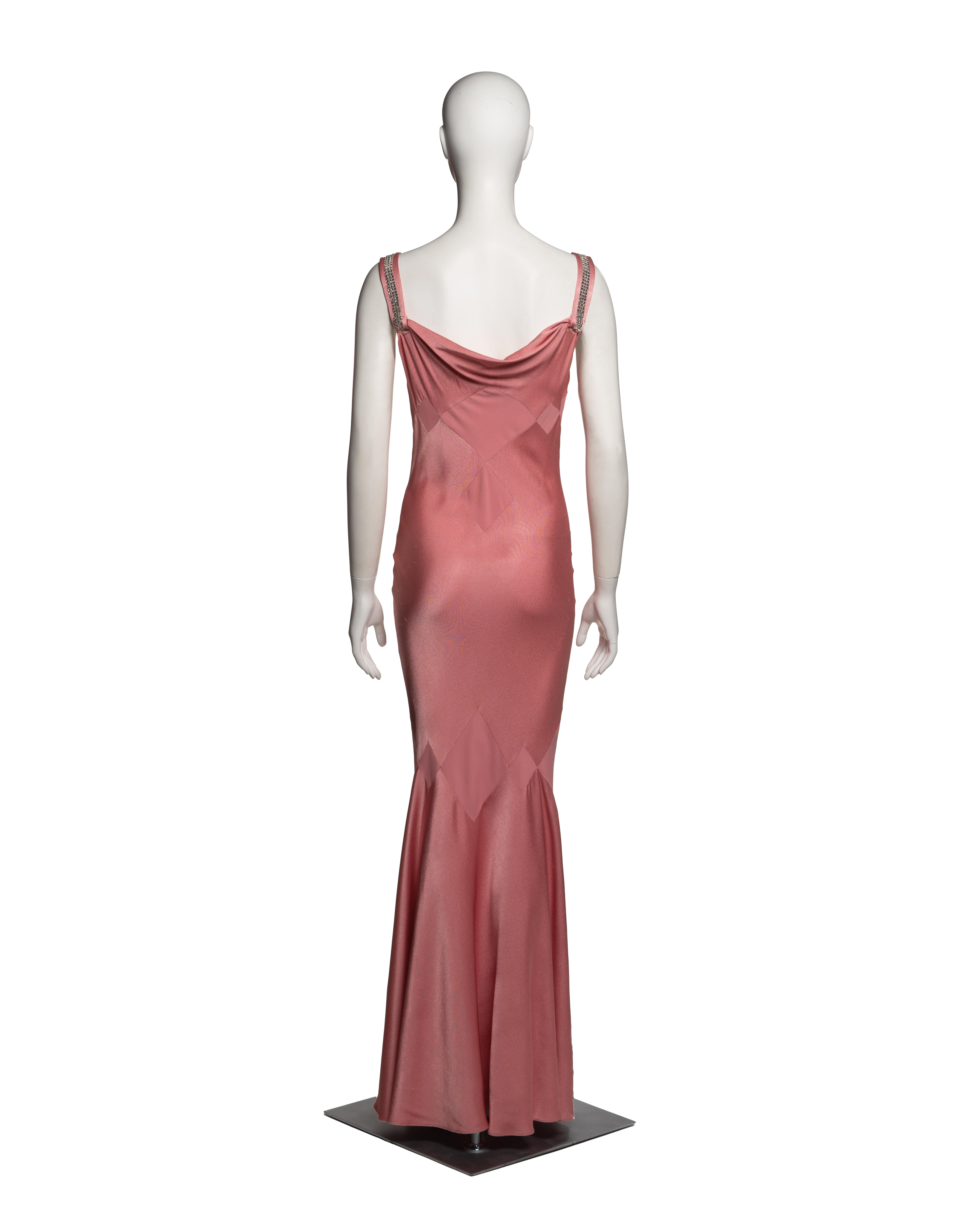 John Galliano Pink Bias-Cut Satin Evening Dress with Rhinestone Straps, SS 2002 For Sale 6