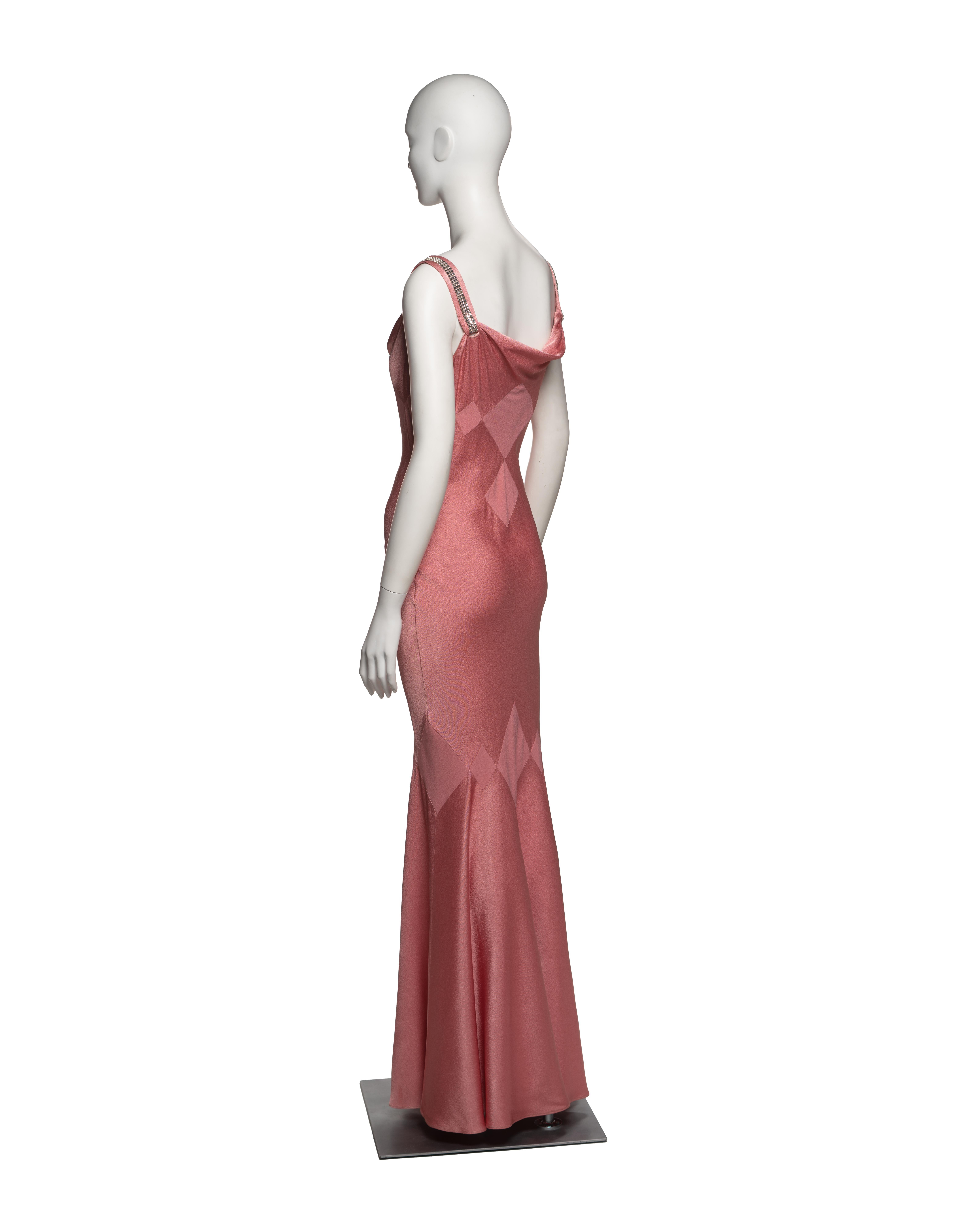 John Galliano Pink Bias-Cut Satin Evening Dress with Rhinestone Straps, SS 2002 For Sale 7