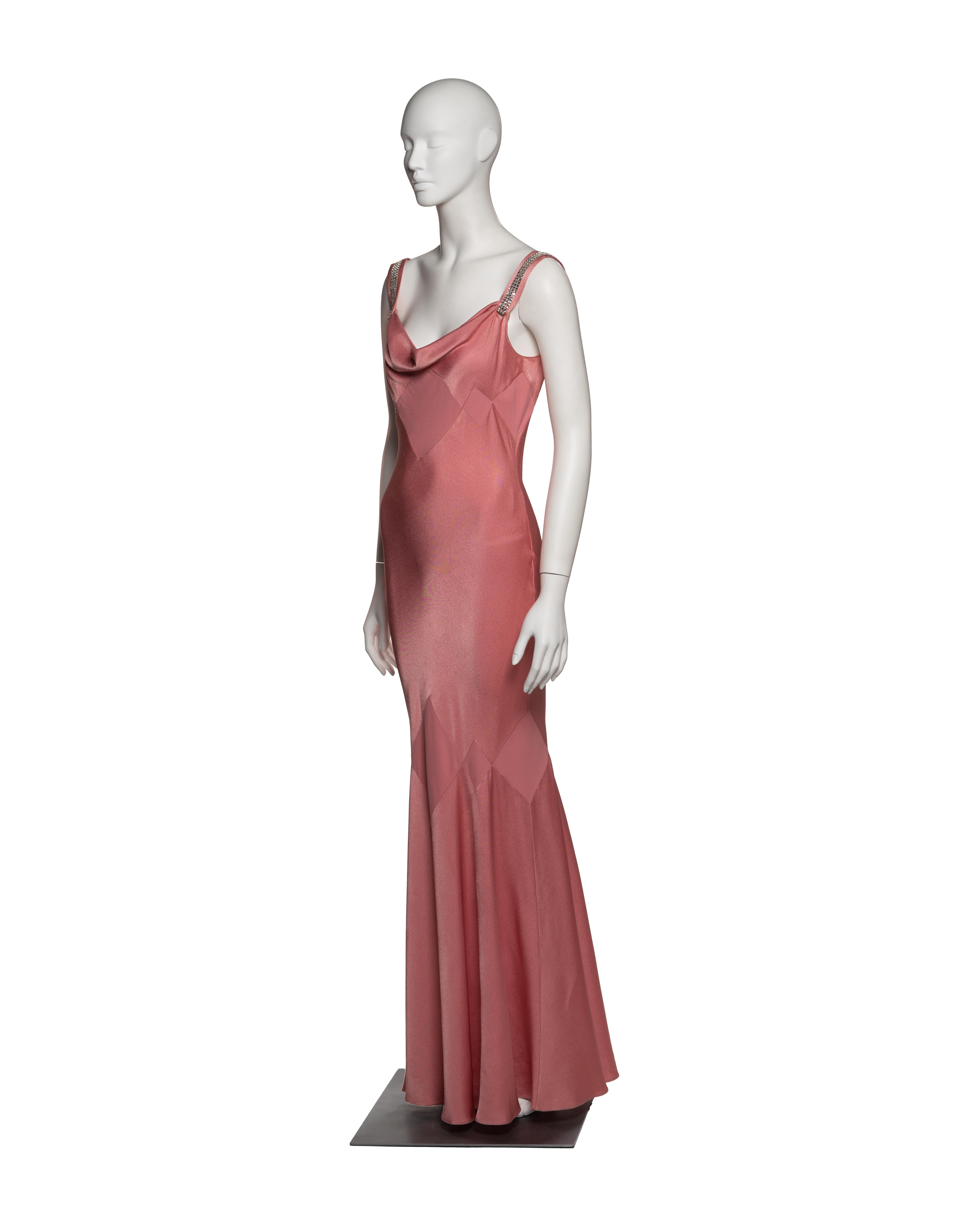 John Galliano Pink Bias-Cut Satin Evening Dress with Rhinestone Straps, SS 2002 For Sale 8