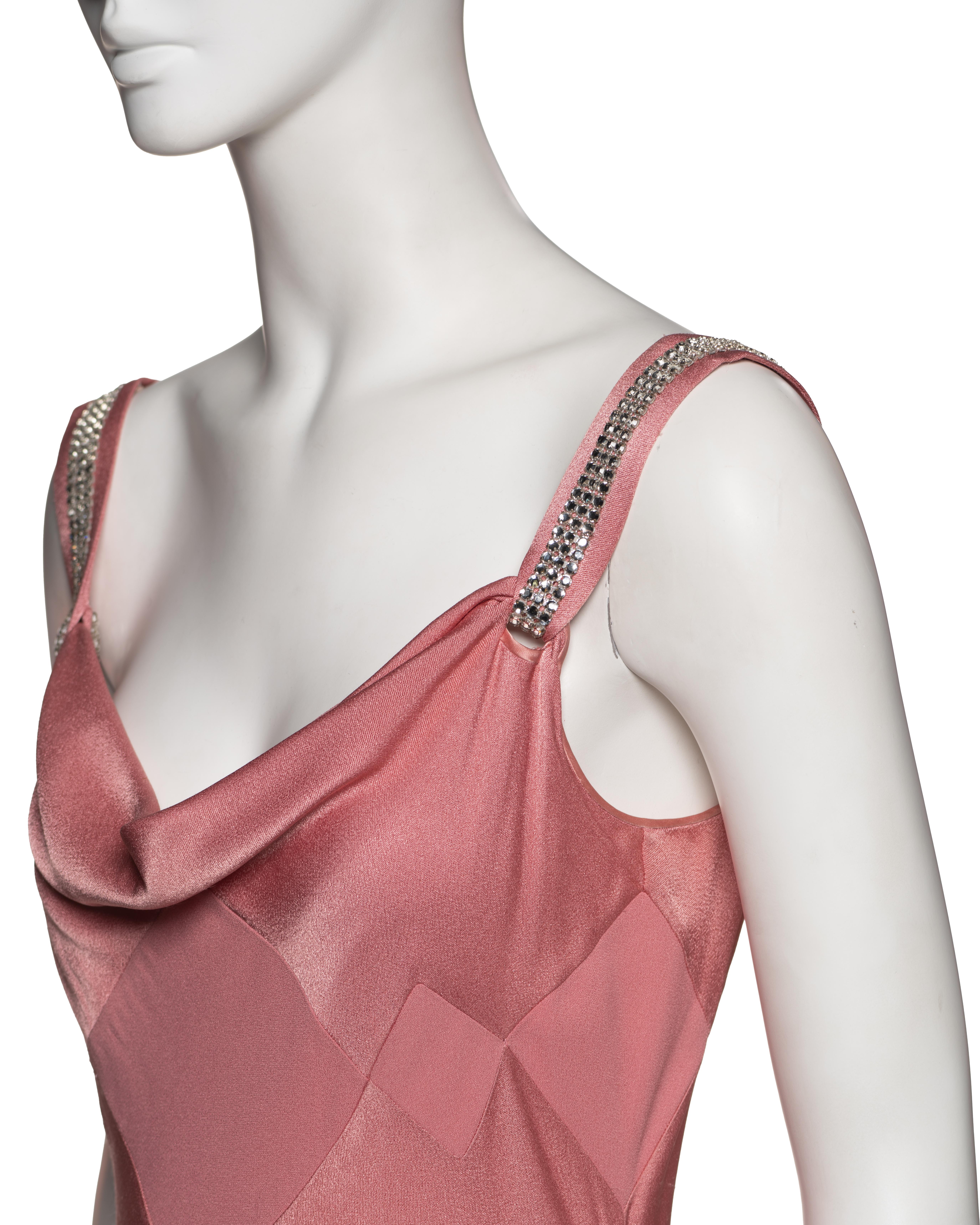 John Galliano Pink Bias-Cut Satin Evening Dress with Rhinestone Straps, SS 2002 For Sale 10