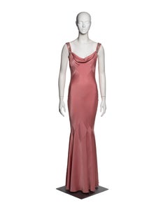John Galliano Pink Bias-Cut Satin Evening Dress with Rhinestone Straps, SS 2002