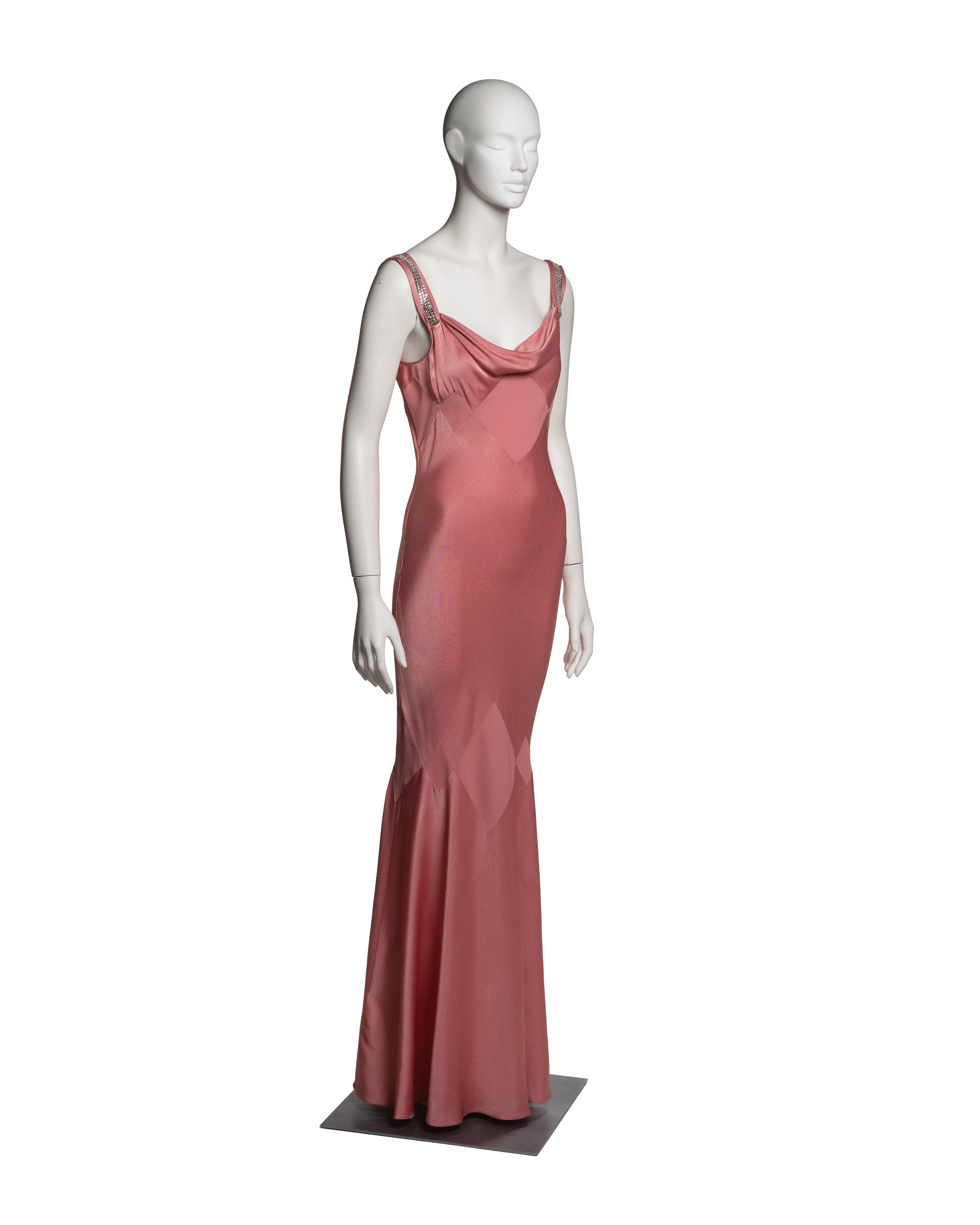 John Galliano Pink Bias-Cut Satin Evening Dress with Rhinestone Straps, SS 2002 For Sale 1