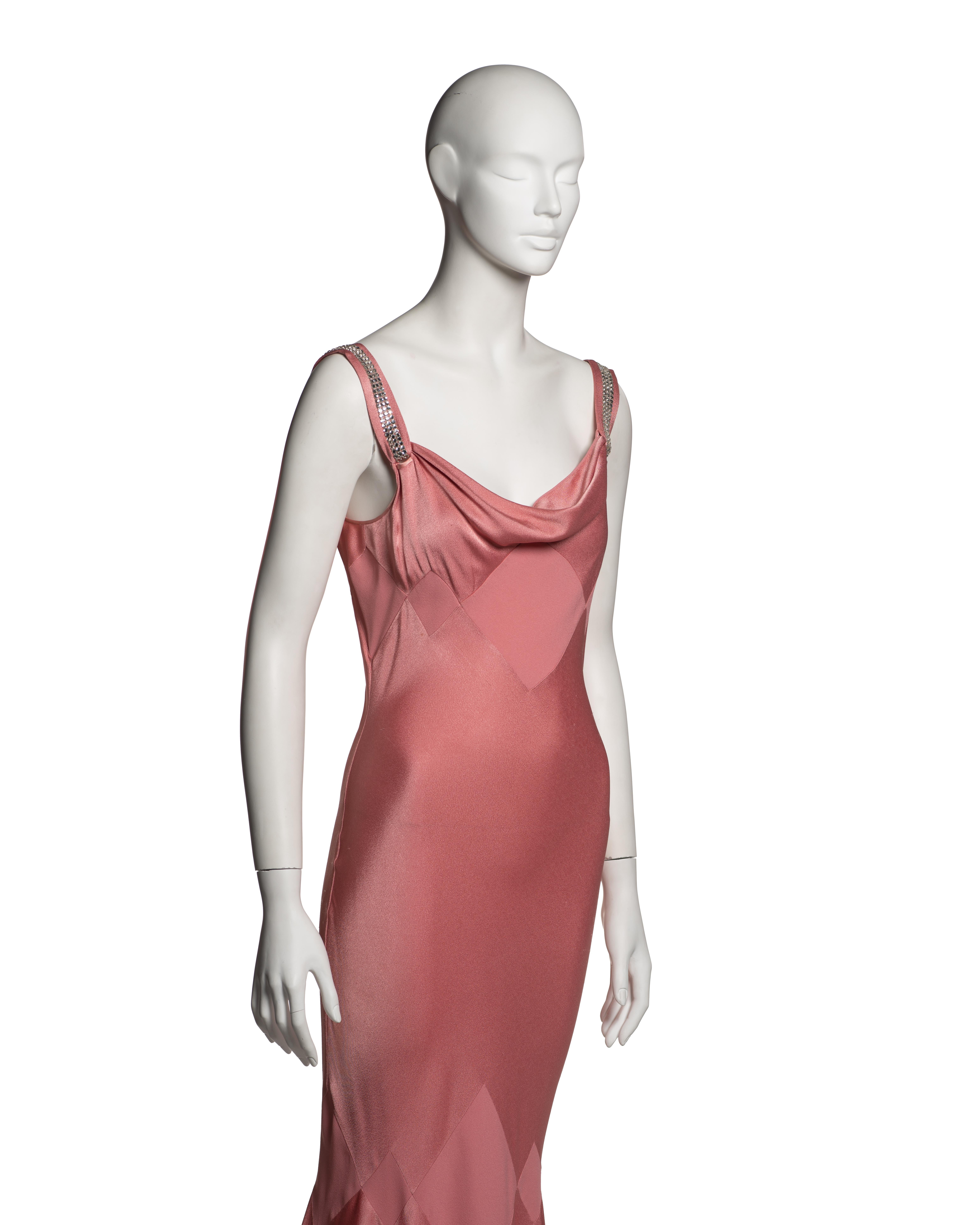 John Galliano Pink Bias-Cut Satin Evening Dress with Rhinestone Straps, SS 2002 For Sale 2