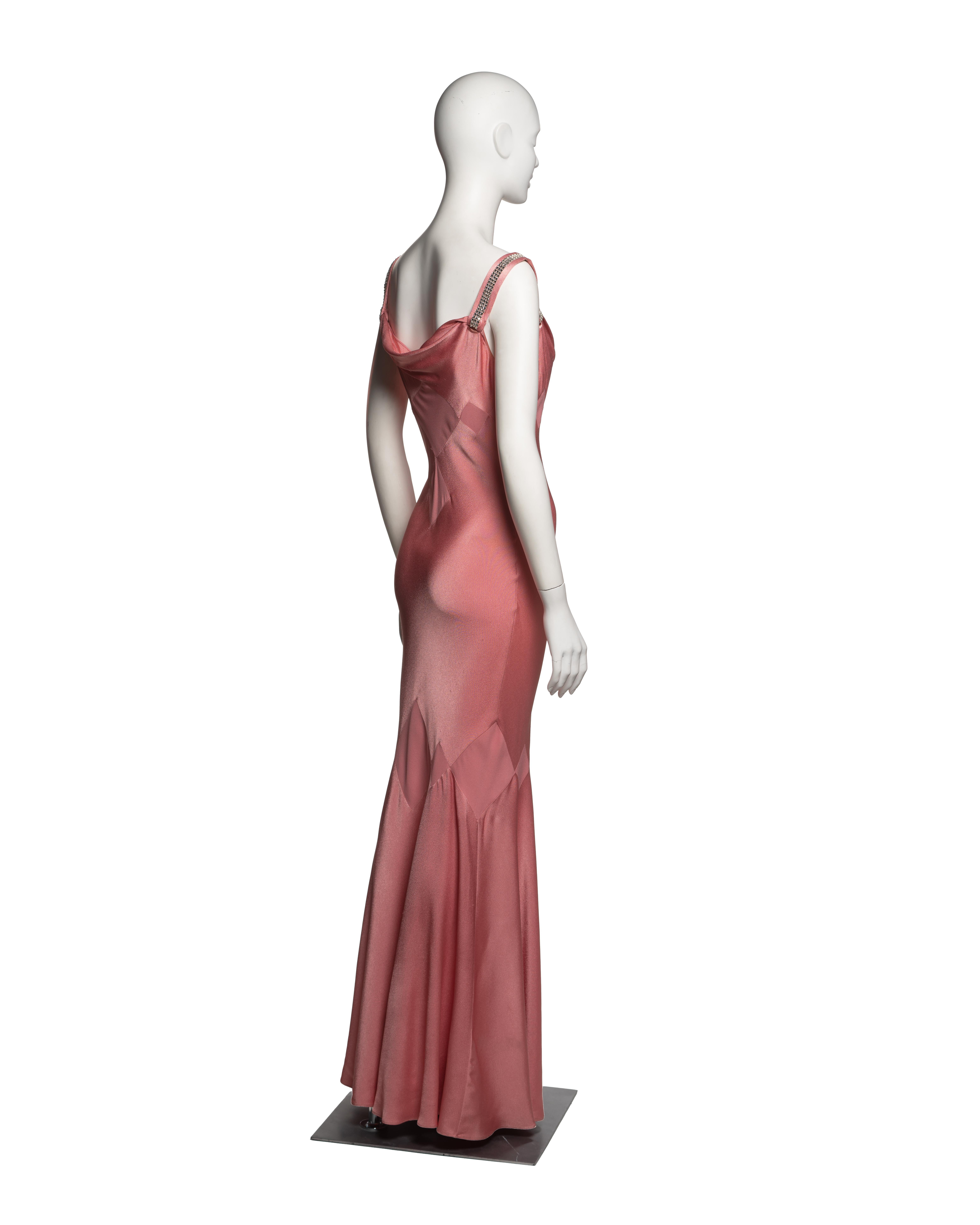 John Galliano Pink Bias-Cut Satin Evening Dress with Rhinestone Straps, SS 2002 For Sale 4