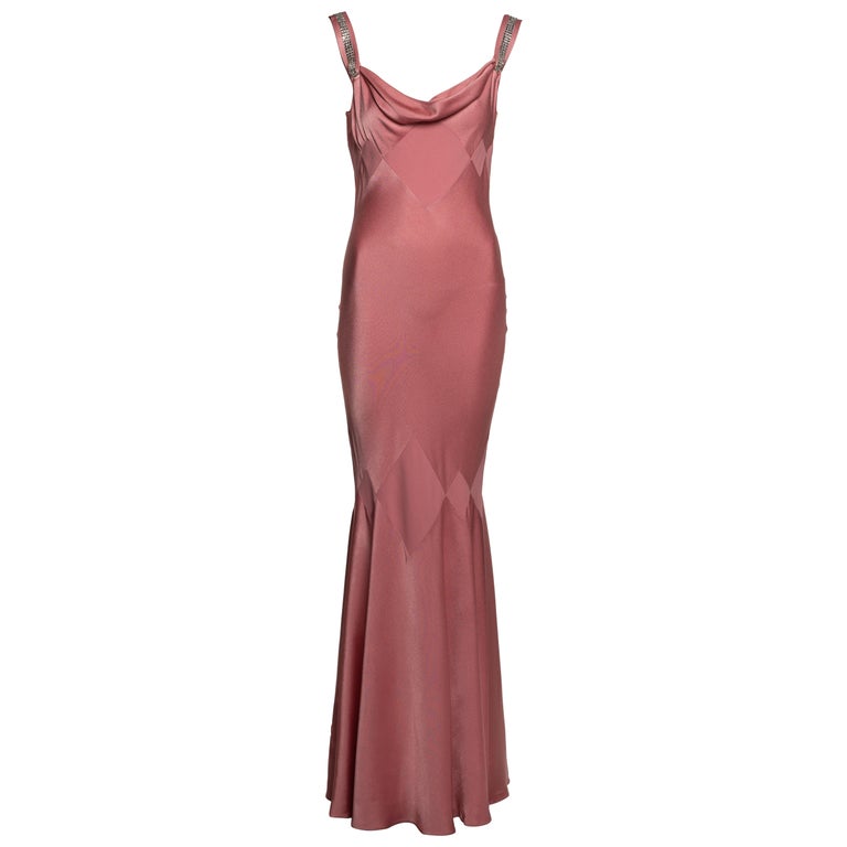 John Galliano Pink Bias-cut Satin Evening Dress With Rhinestone Straps, Ss 2002 John Galliano Pink Bias-cut Satin Evening Dress With Rhinestone Straps, Ss 2002