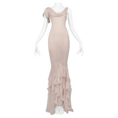 John Galliano Pink Blush Chiffon Evening Gown With Ruffles 