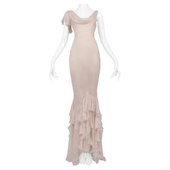 Rosa Blush Chiffon-Abendkleid von John Galliano mit Rüschen
