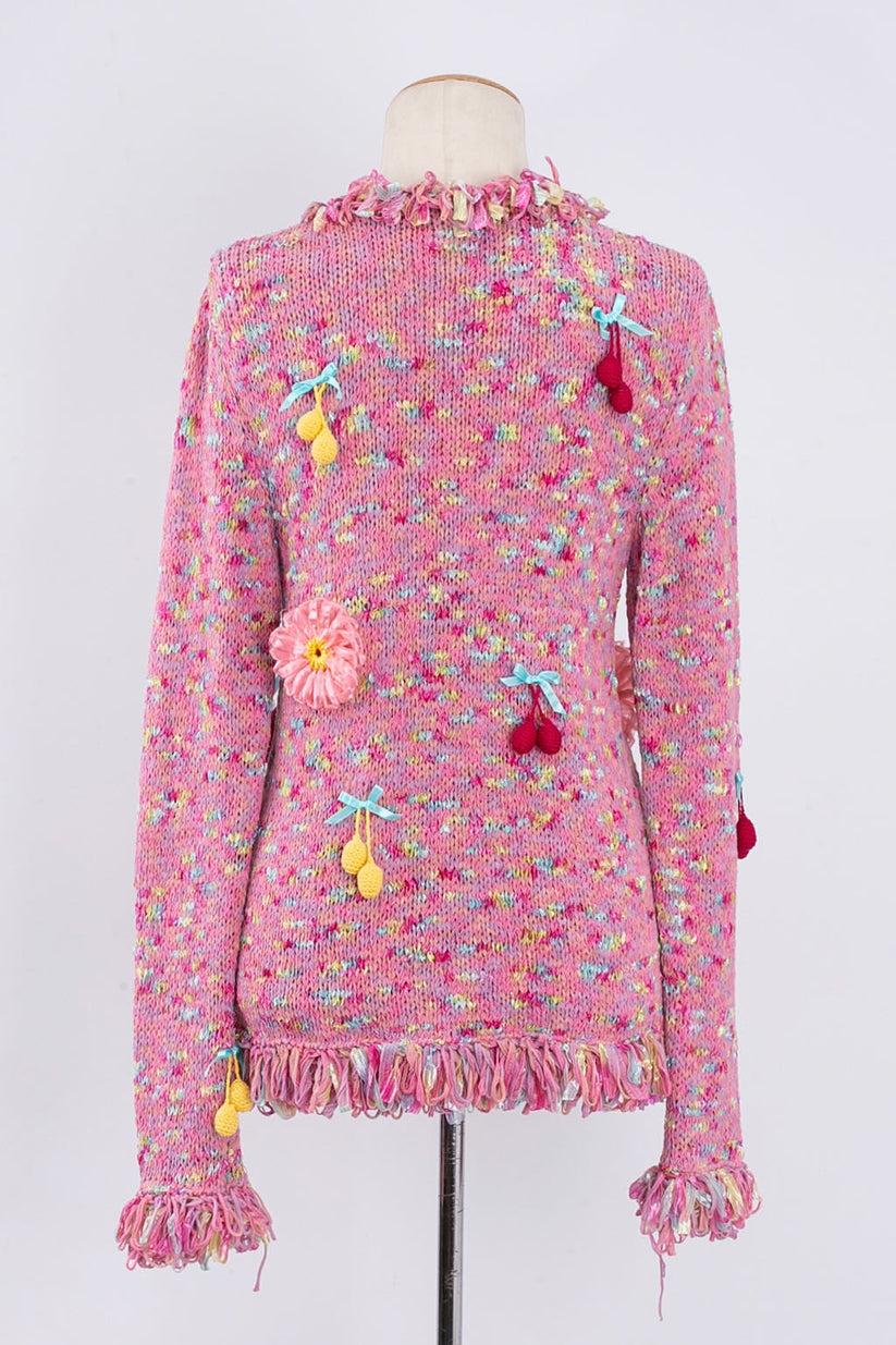 John Galliano Pink Cotton Cardigan Trimmed with Ribbons In Excellent Condition In SAINT-OUEN-SUR-SEINE, FR