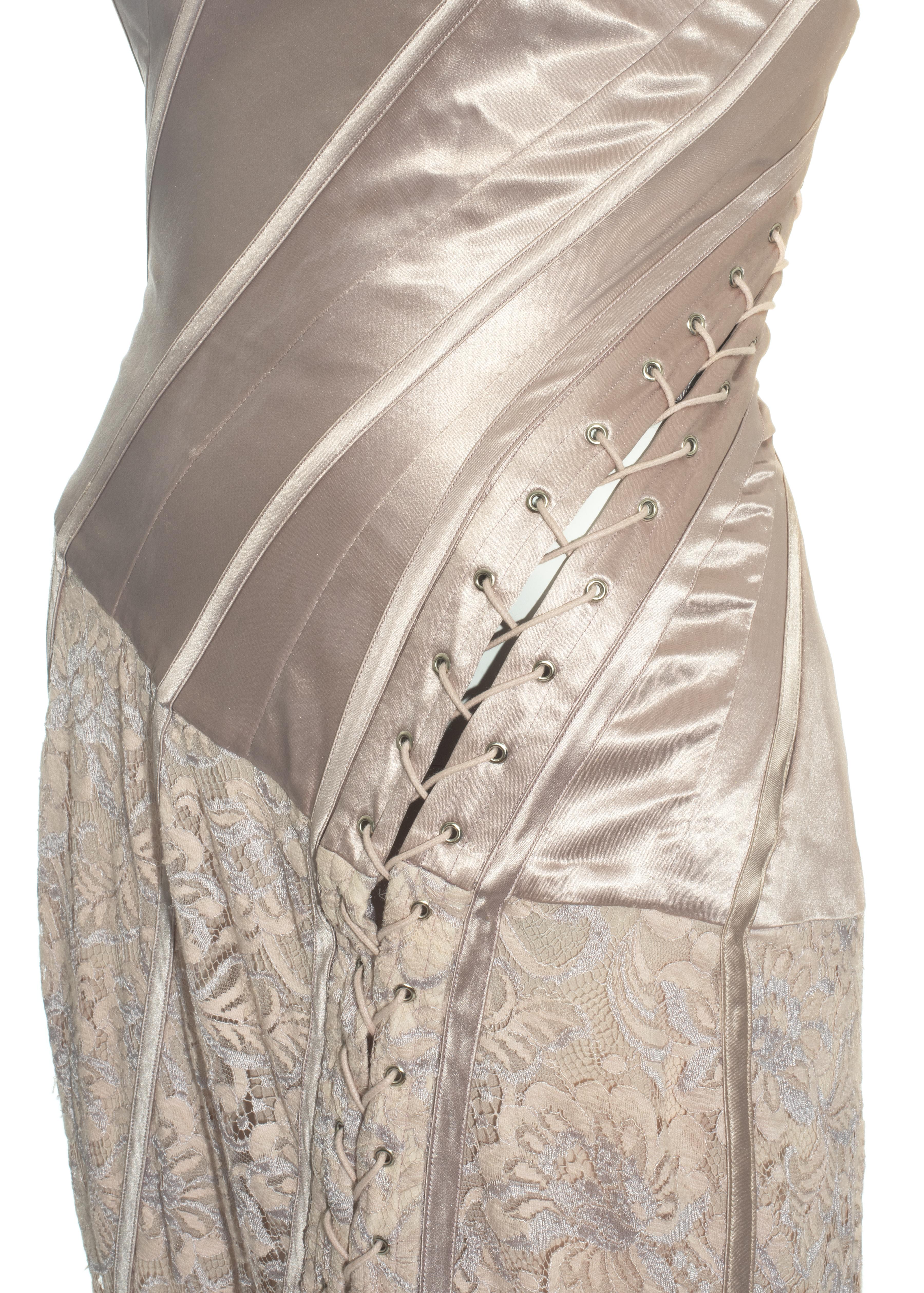 Gray John Galliano pink satin and lace corseted evening dress, ss 2000