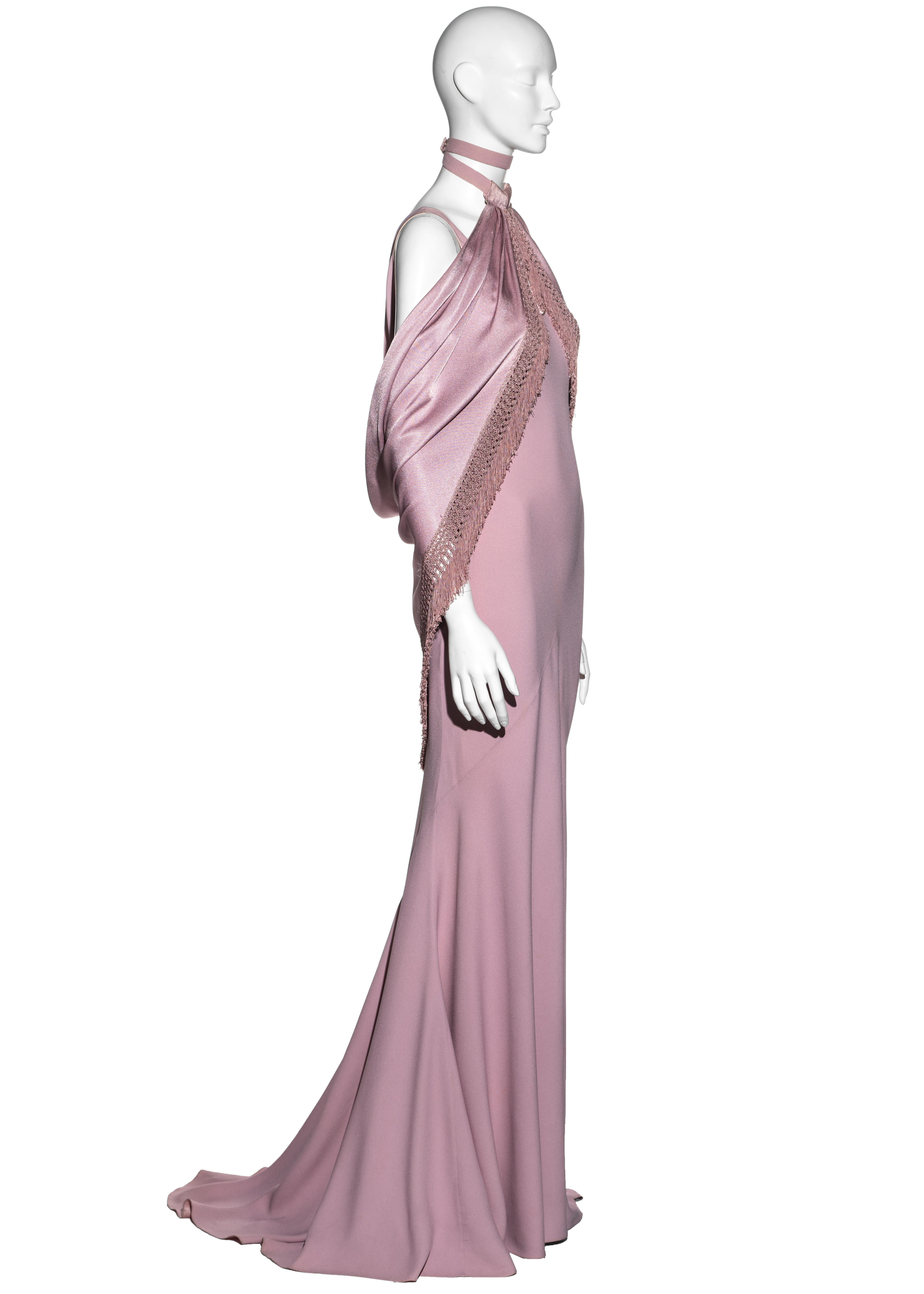 John Galliano pink satin-backed crêpe trained evening dress and shawl, fw 1998 In Excellent Condition In London, GB